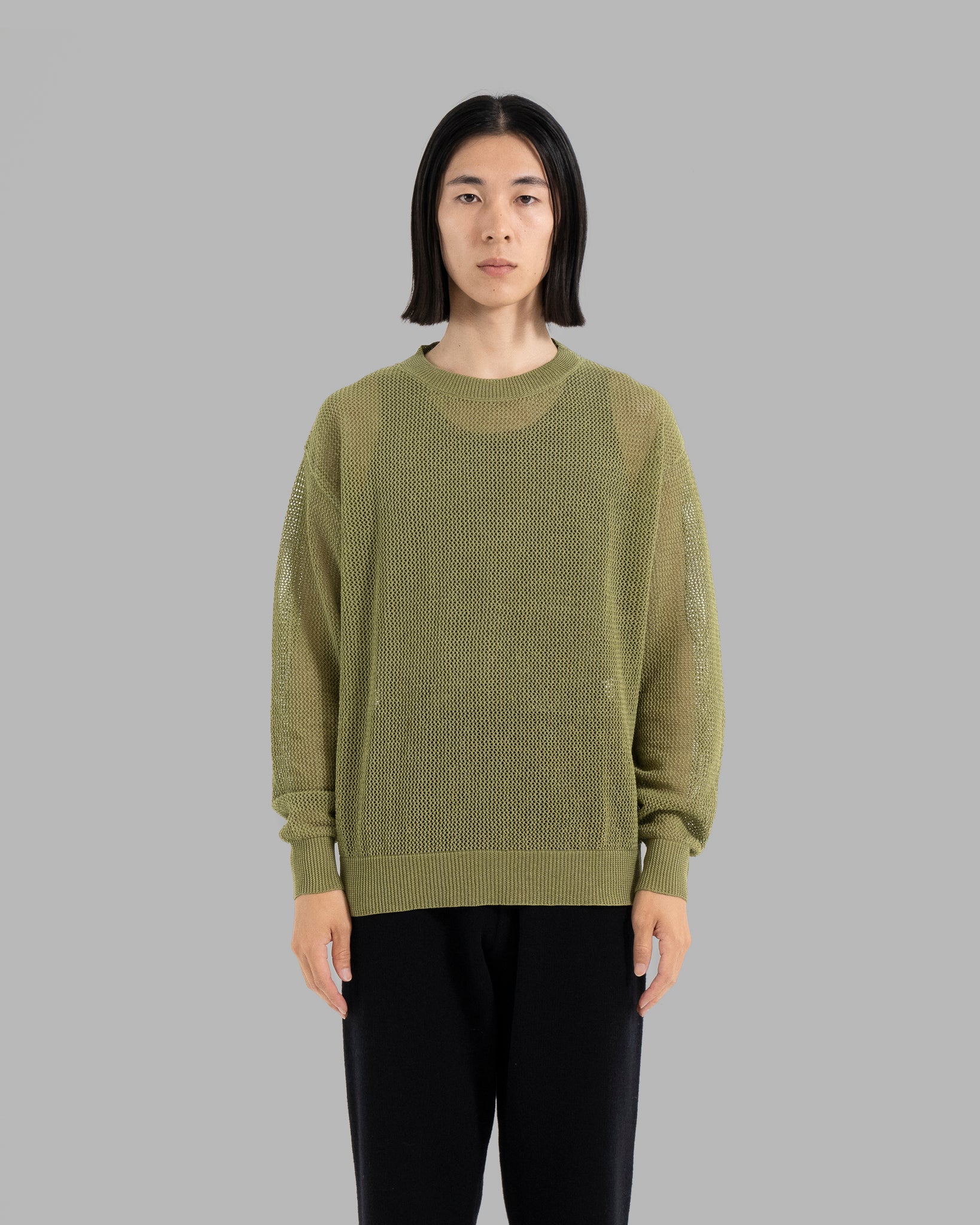 GIMA COTTON MESH KNIT PULLOVER SWEATER - GREEN