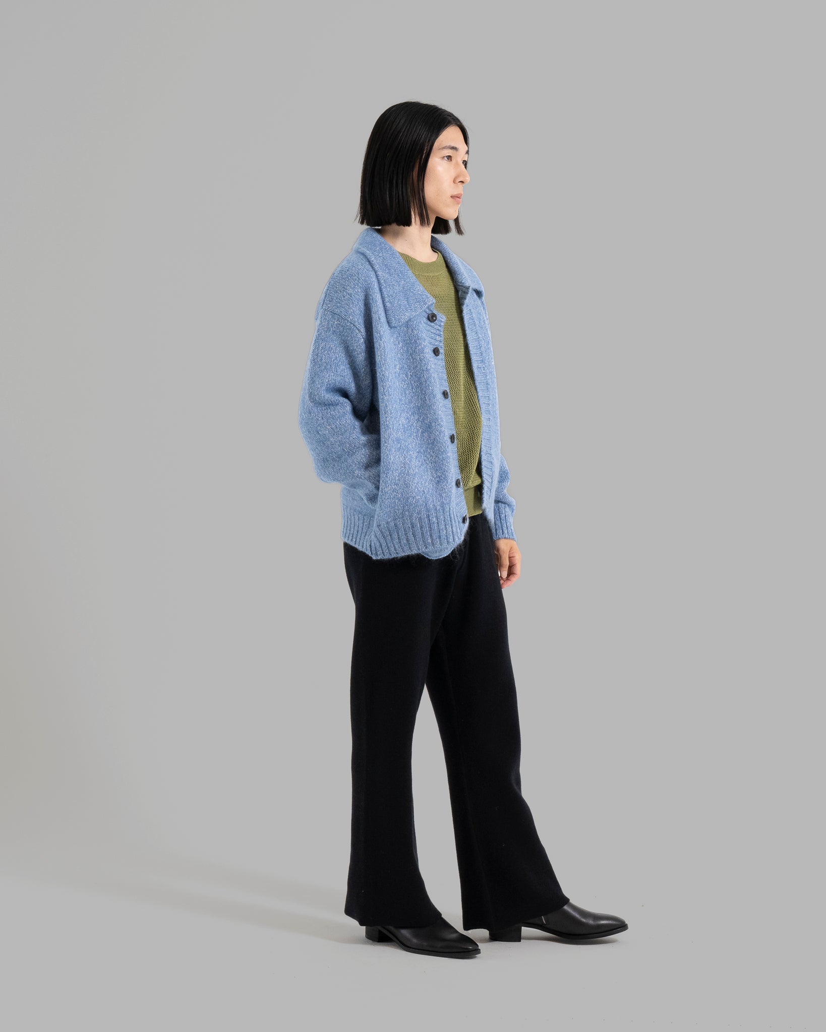 MOHAIR SILK NEP KNIT SHIRTS BLOUSON - BLUE