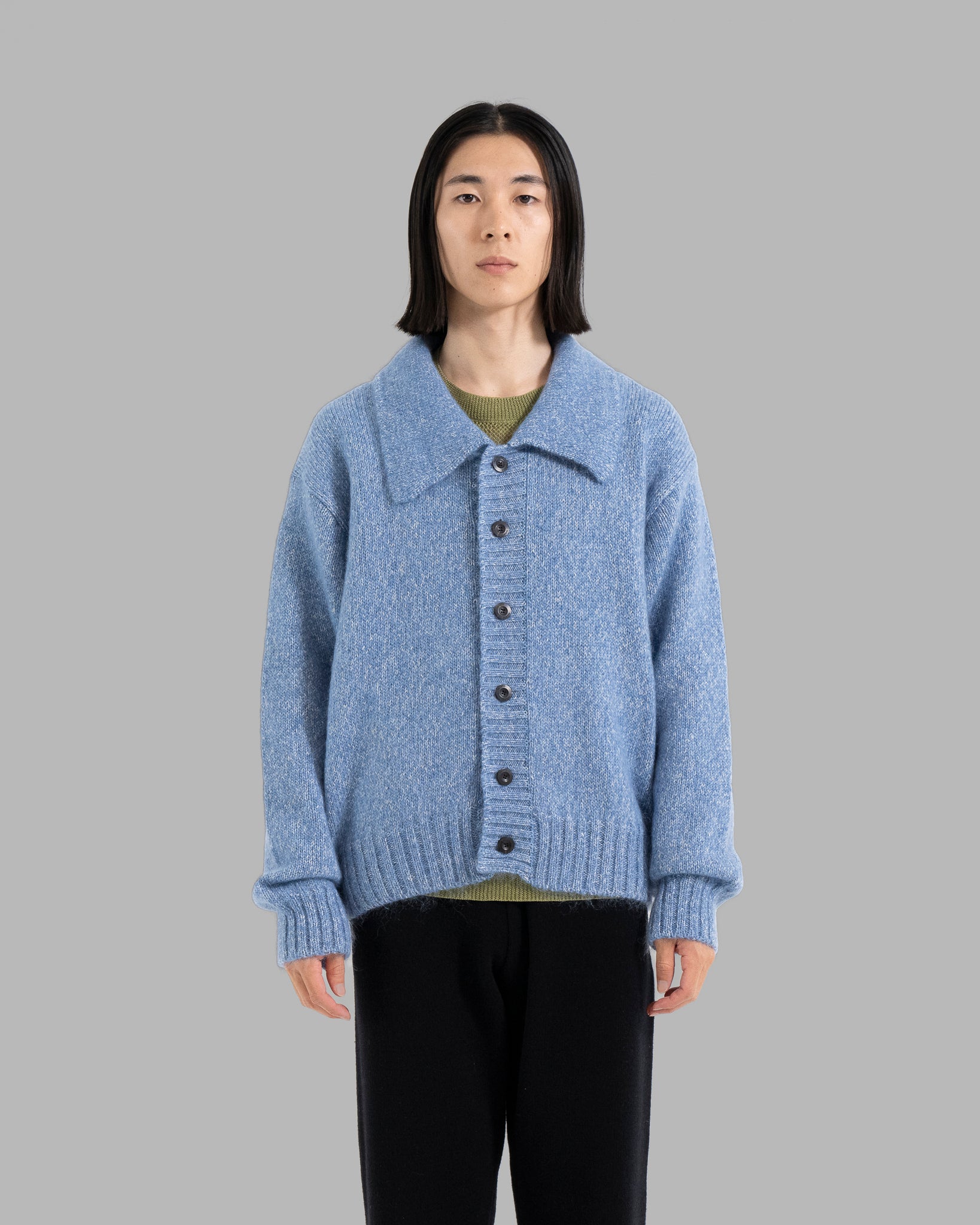 MOHAIR SILK NEP KNIT SHIRTS BLOUSON - BLUE
