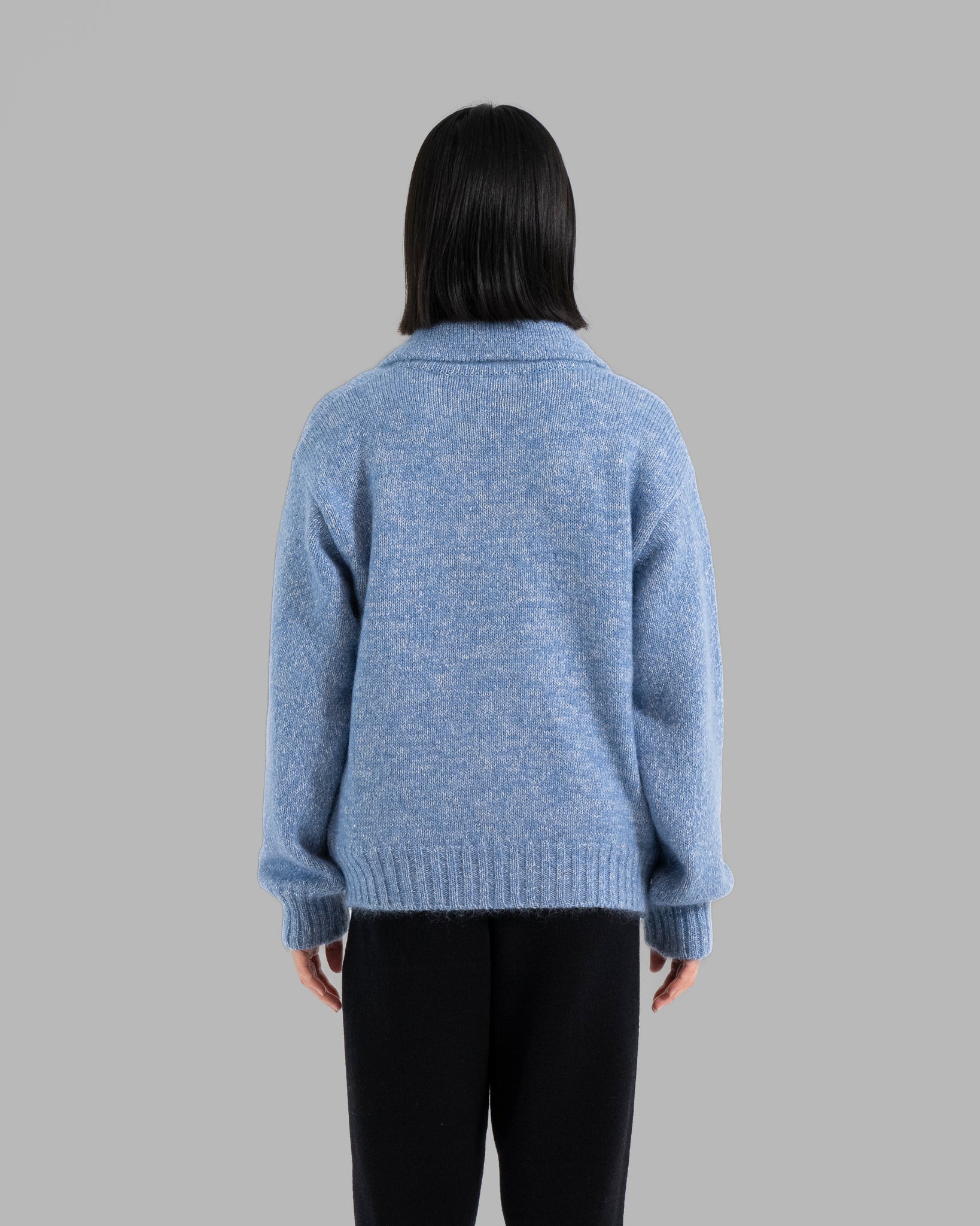 MOHAIR SILK NEP KNIT SHIRTS BLOUSON - BLUE