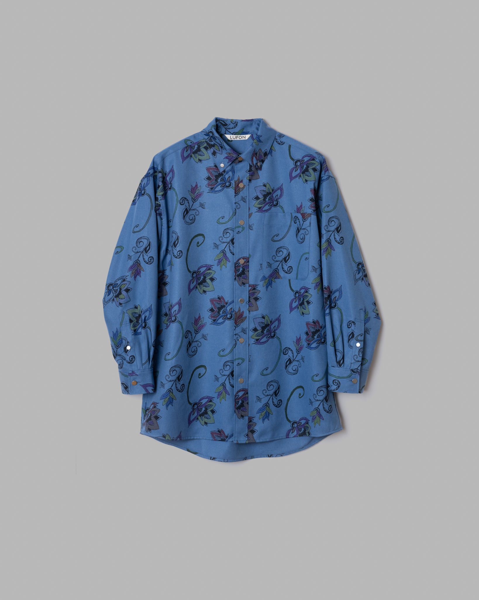 HAND-PAINTED BOTANICAL PRINT B.D. SHIRTS - BLUE