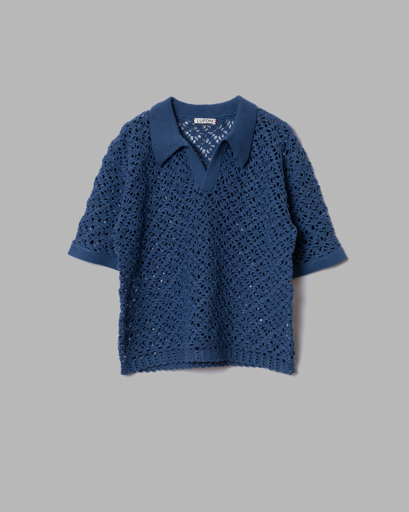 Crochet Hand Knit Skipper Polo (Just Fit) --Deep Blue