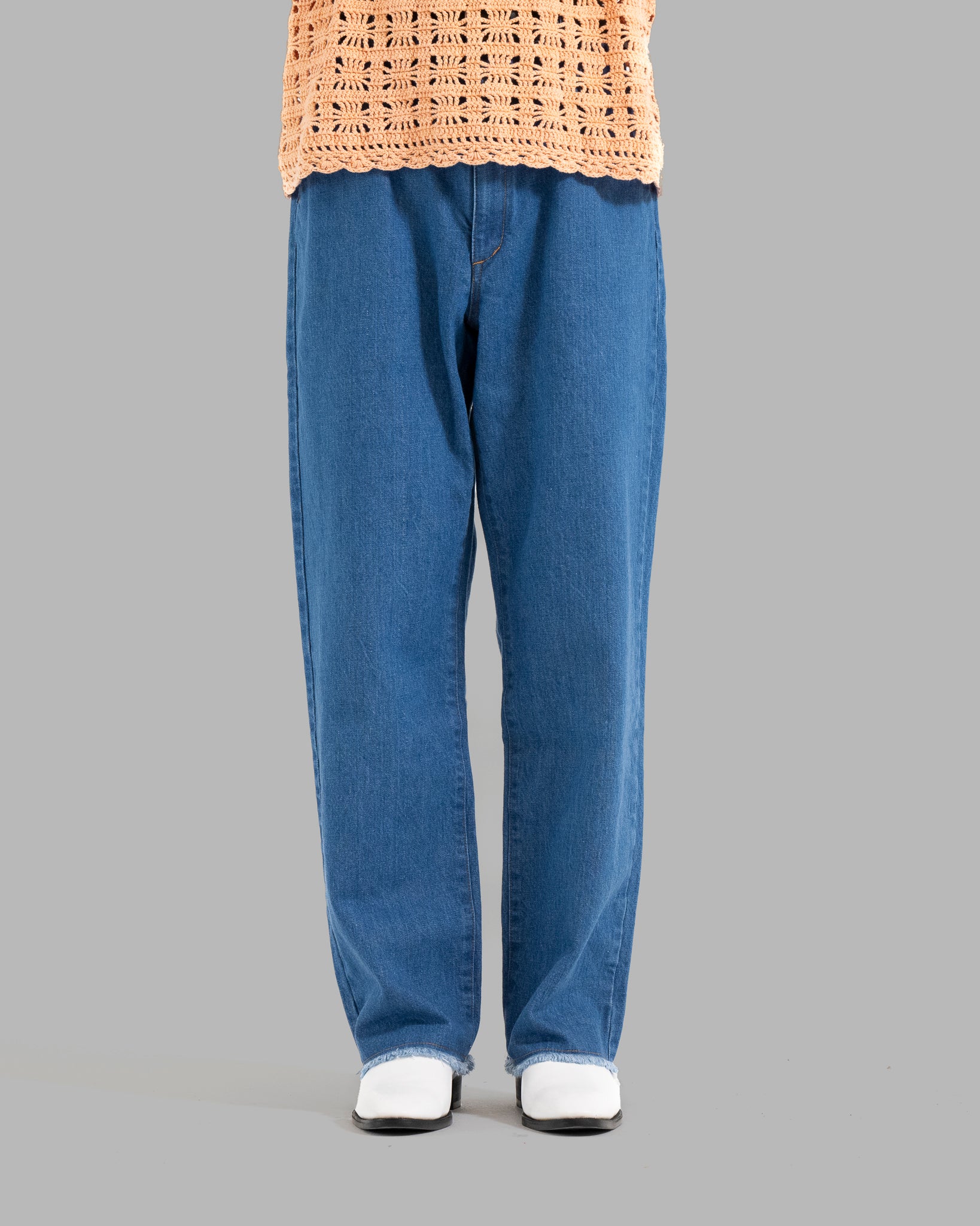 BLEACH WASH WIDE JEANS - Indigo