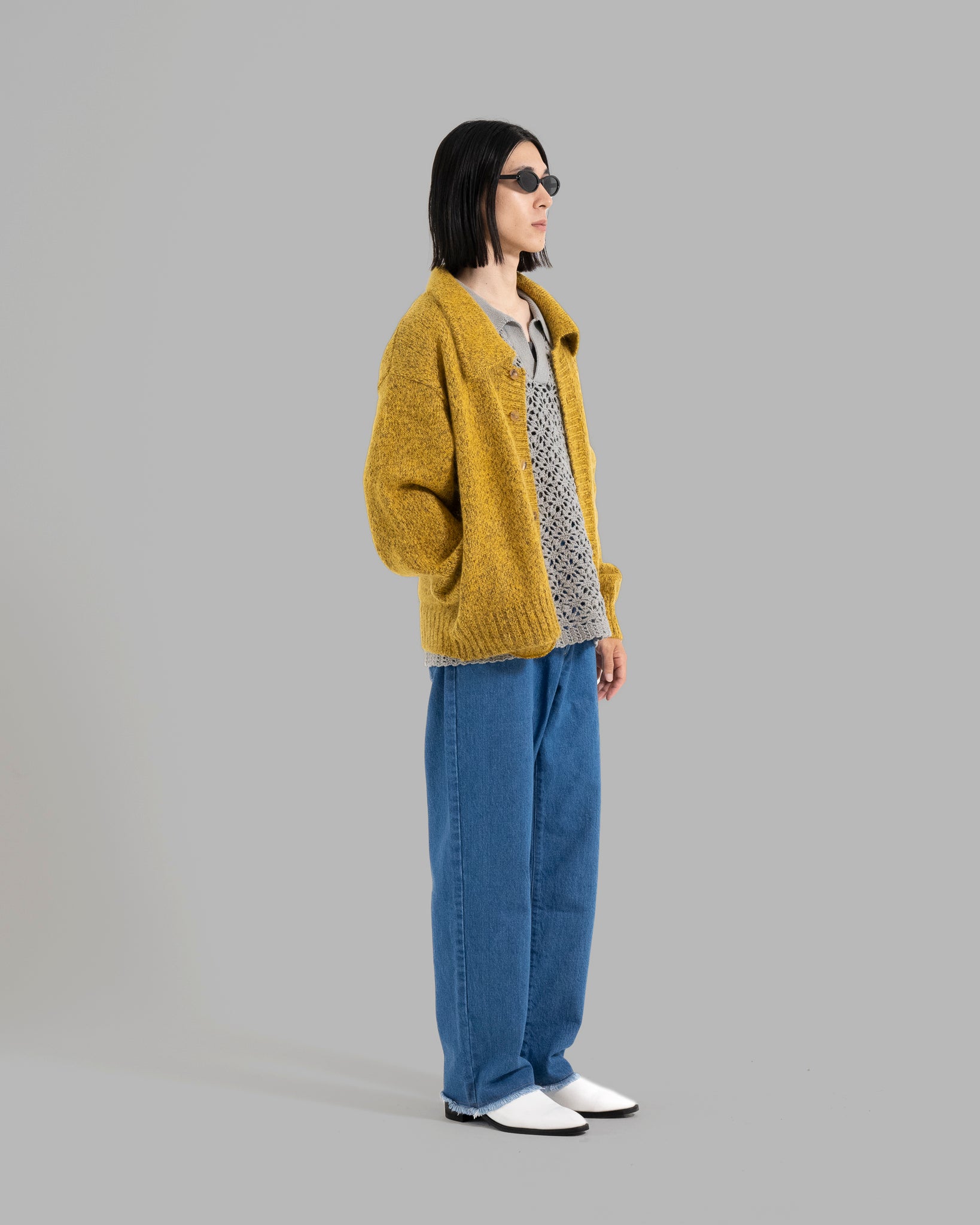 Mohair Silk Nep Knit Shirts Blouson --Yellow
