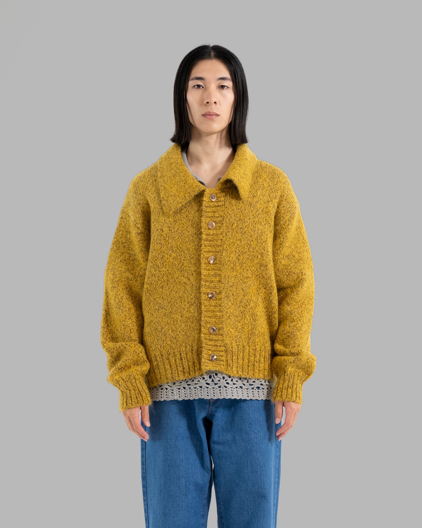 MOHAIR SILK NEP KNIT SHIRTS BLOUSON - YELLOW