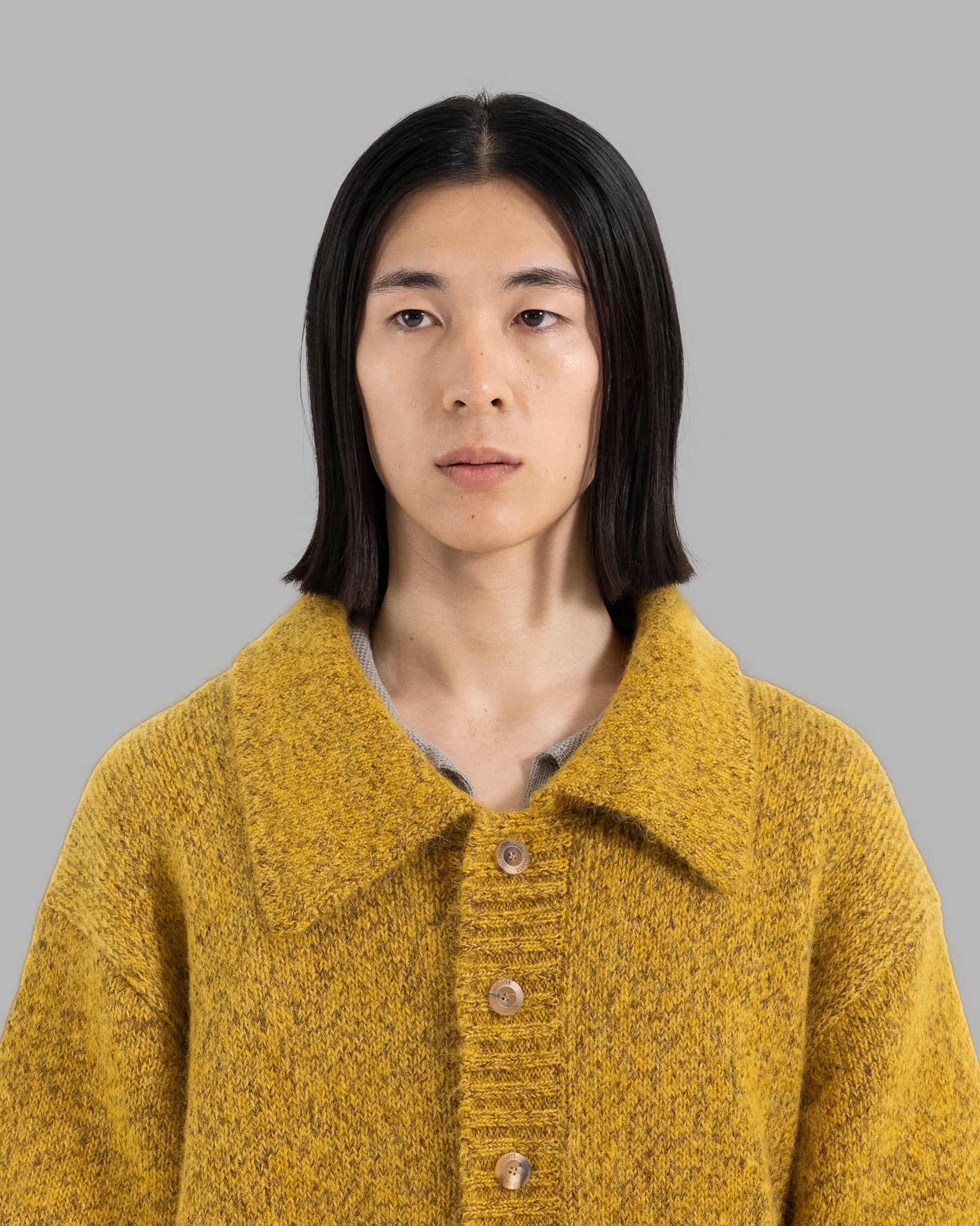Mohair Silk Nep Knit Shirts Blouson --Yellow