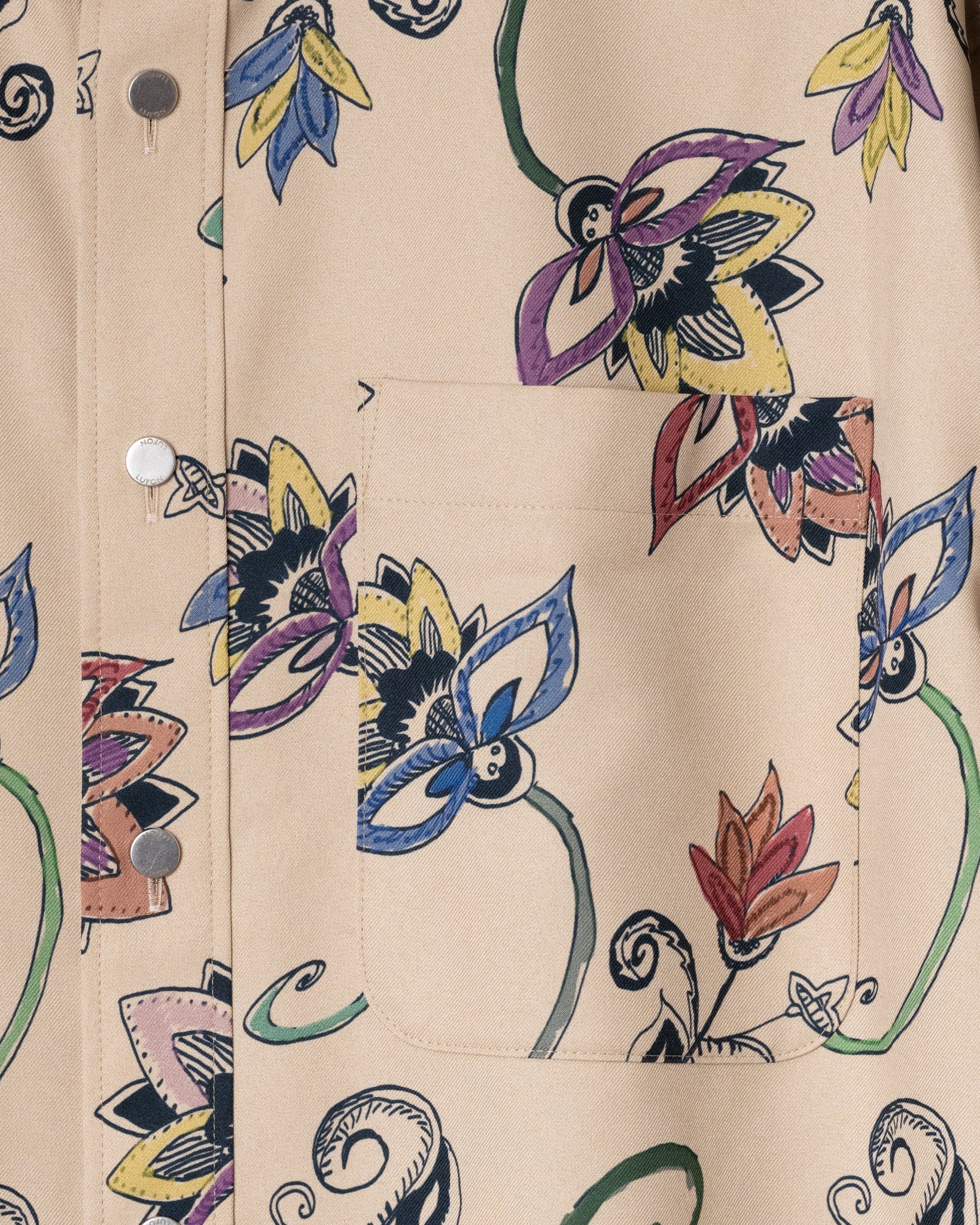 Hand -Painted Botanical Print B.D. Shirts --Beige
