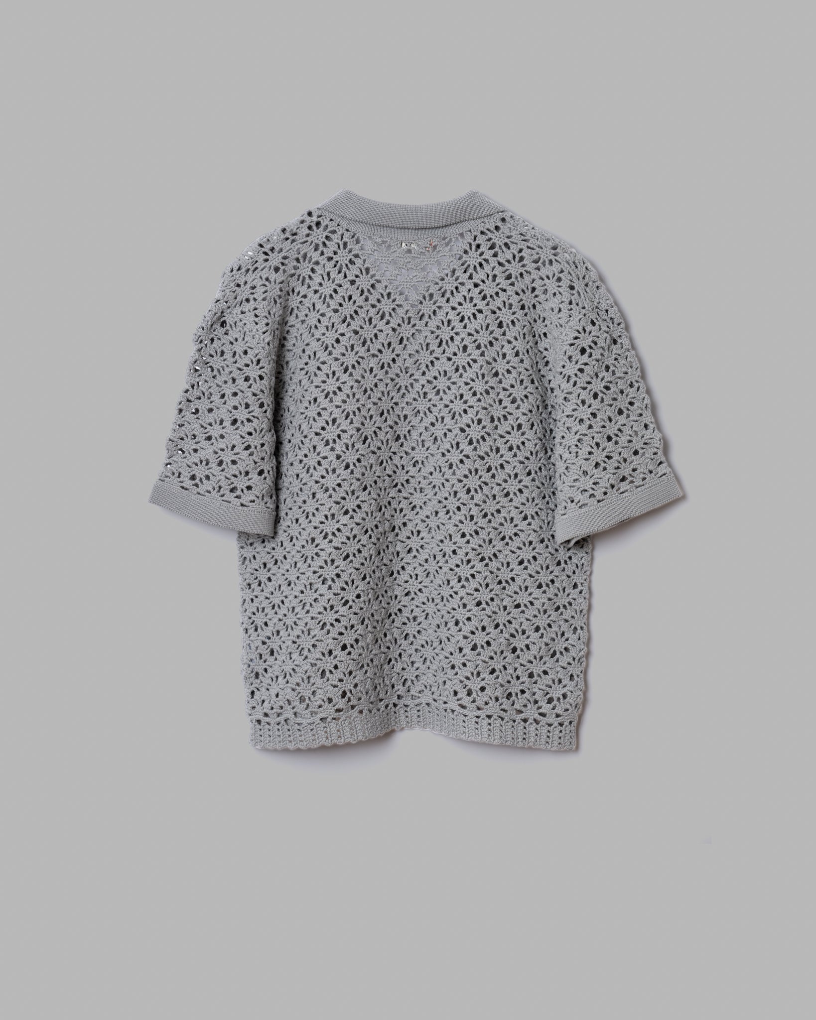 CROCHET HAND KNIT SKIPPER POLO (JUST FIT) -  GREY