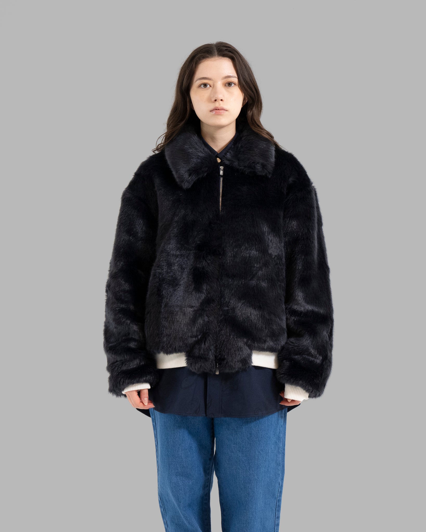 FAKE FUR JACKET - DARK NAVY