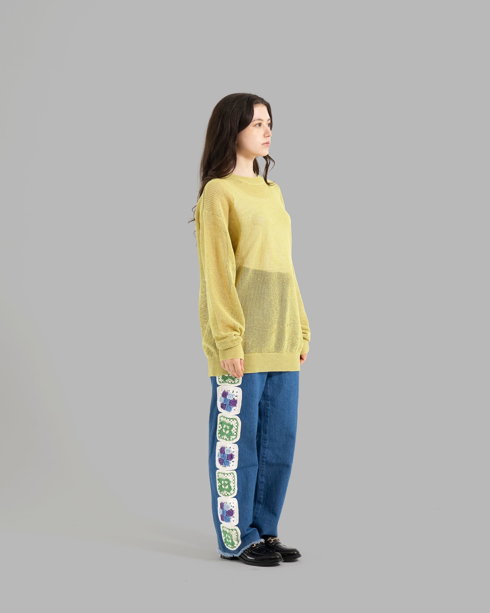 GIMA COTTON MESH KNIT PULLOVER SWEATER - SMOKE YELLOW