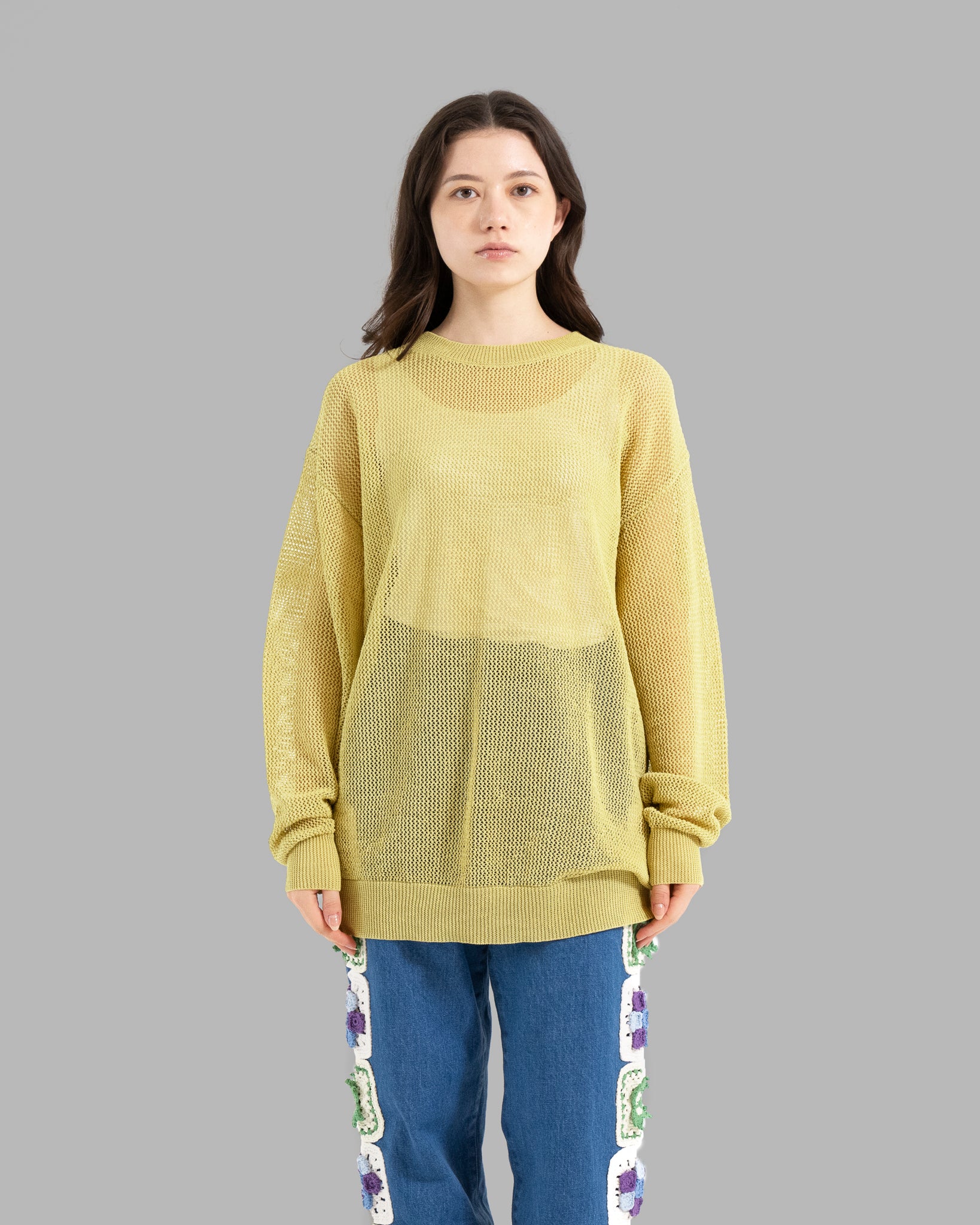 GIMA COTTON MESH KNIT PULLOVER SWEATER - SMOKE YELLOW