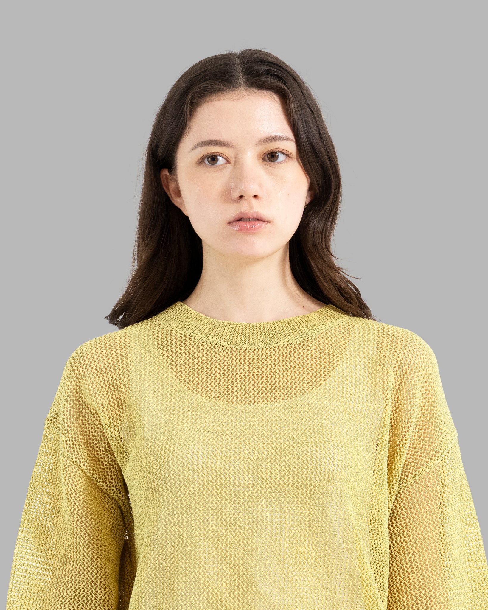 GIMA COTTON MESH KNIT PULLOVER SWEATER - SMOKE YELLOW