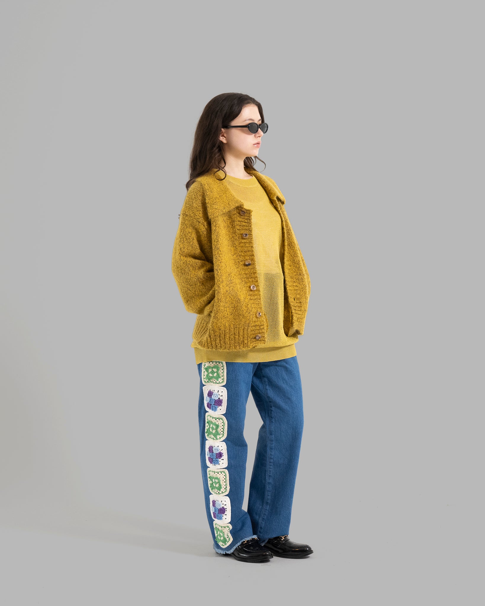 Mohair Silk Nep Knit Shirts Blouson --Yellow