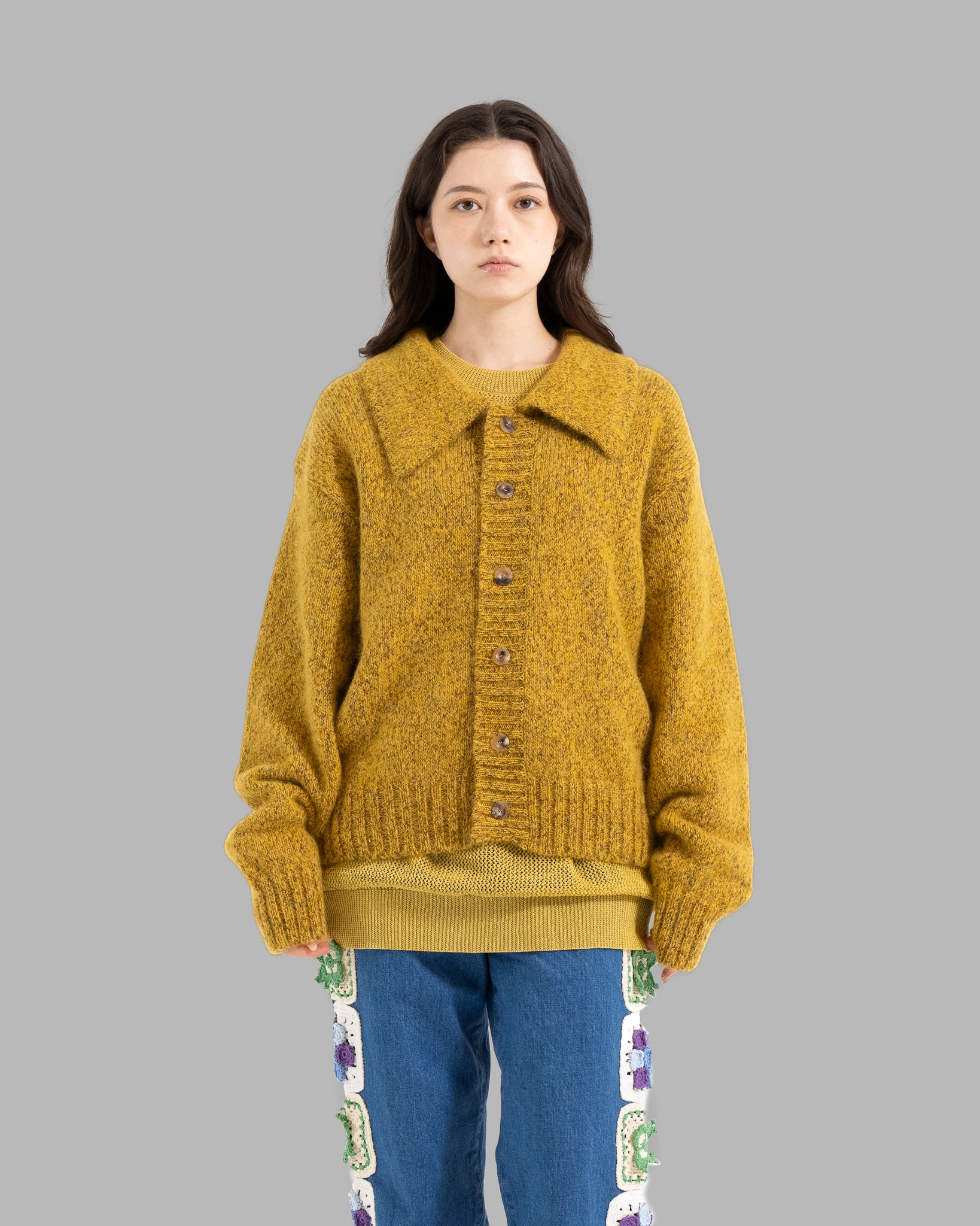 Mohair Silk Nep Knit Shirts Blouson --Yellow