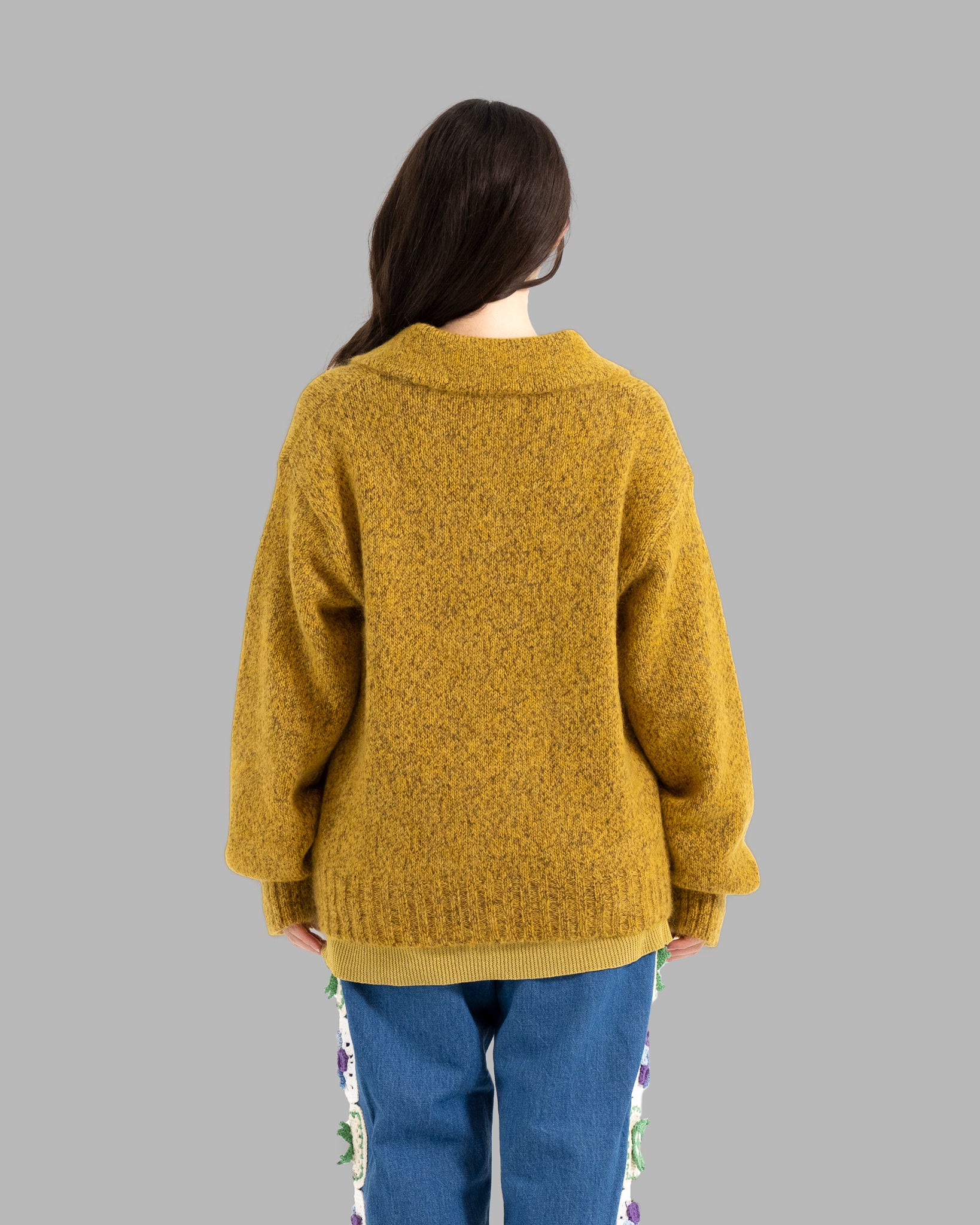 Mohair Silk Nep Knit Shirts Blouson --Yellow