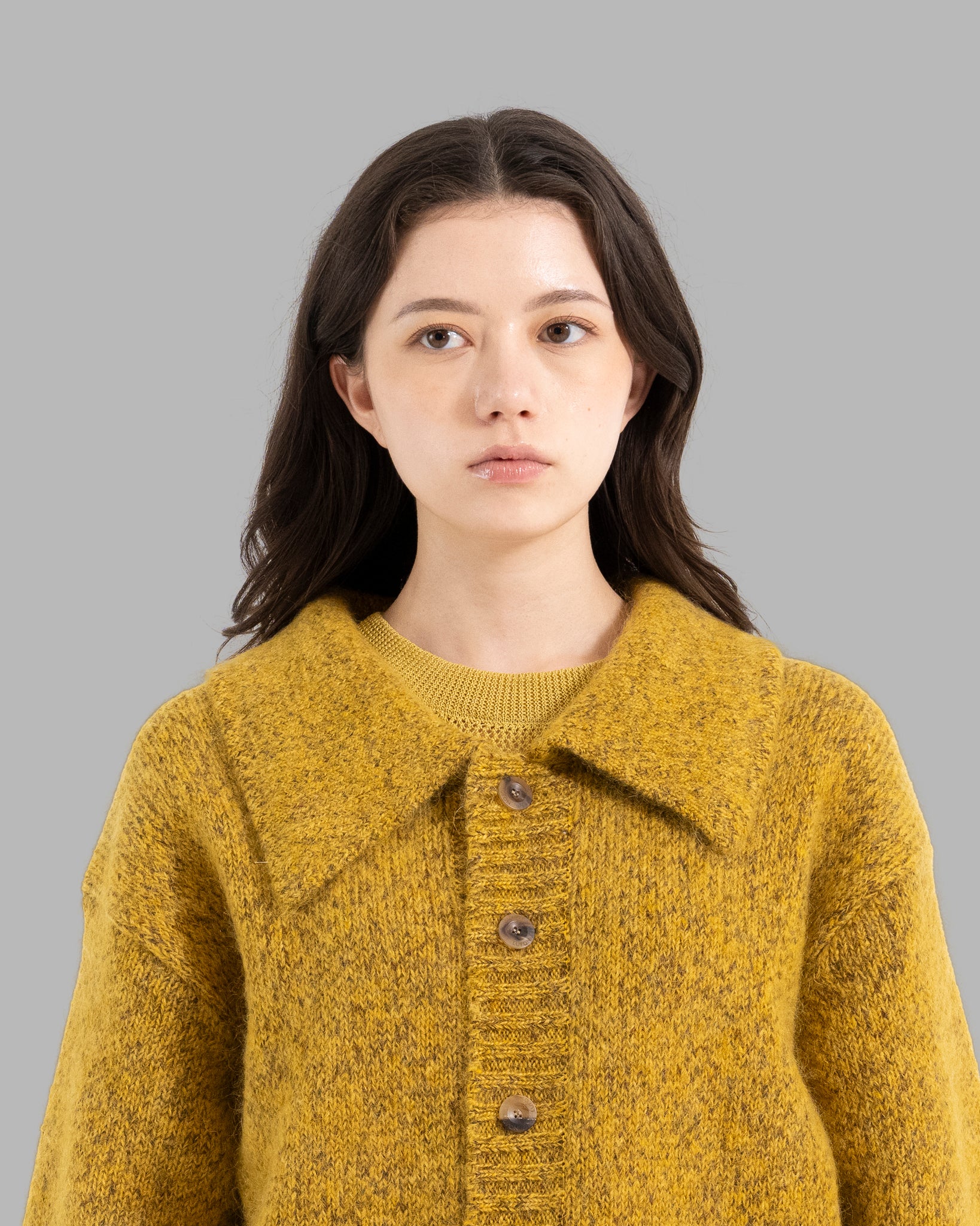 Mohair Silk Nep Knit Shirts Blouson --Yellow