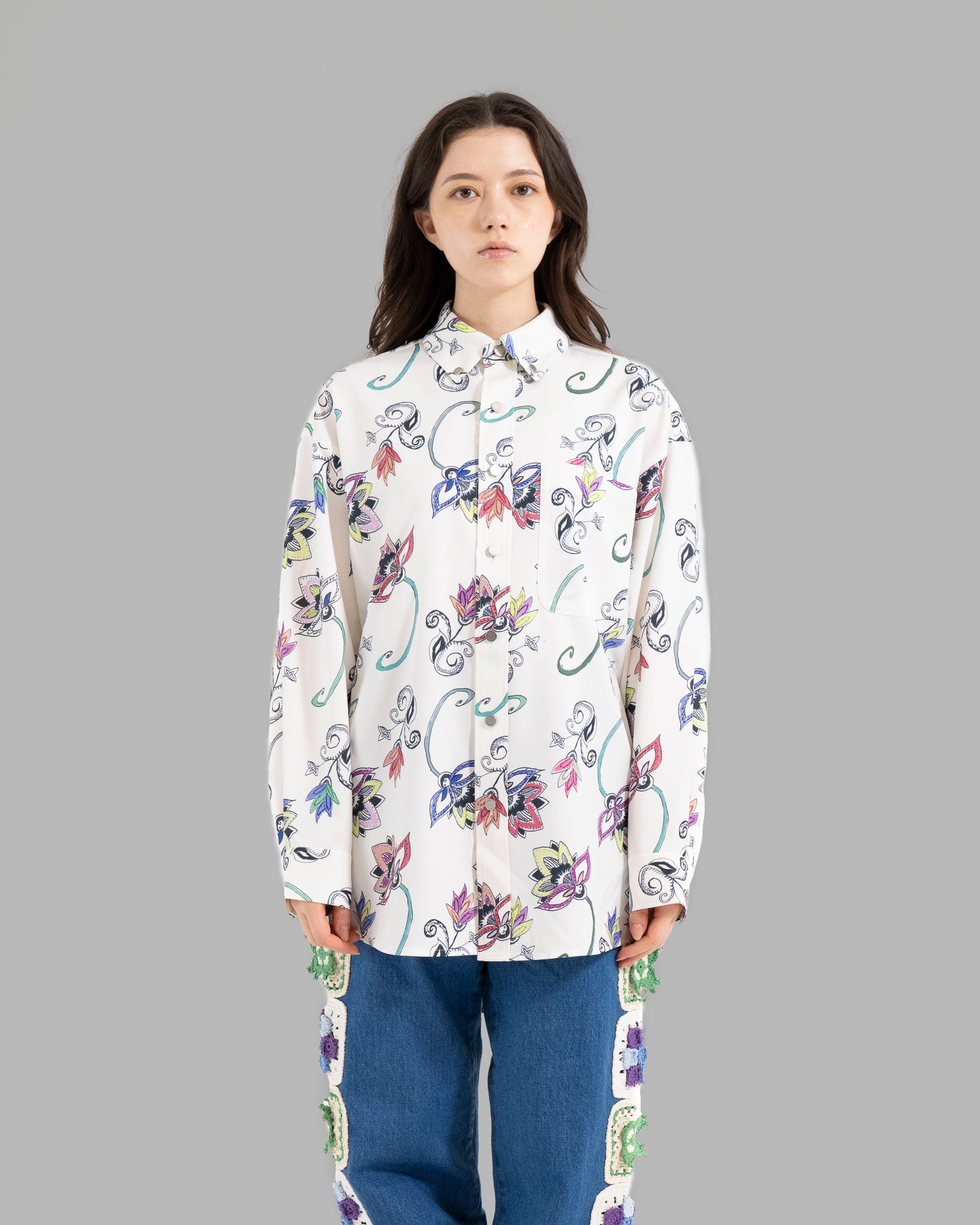 HAND-PAINTED BOTANICAL PRINT B.D. SHIRTS - WHITE