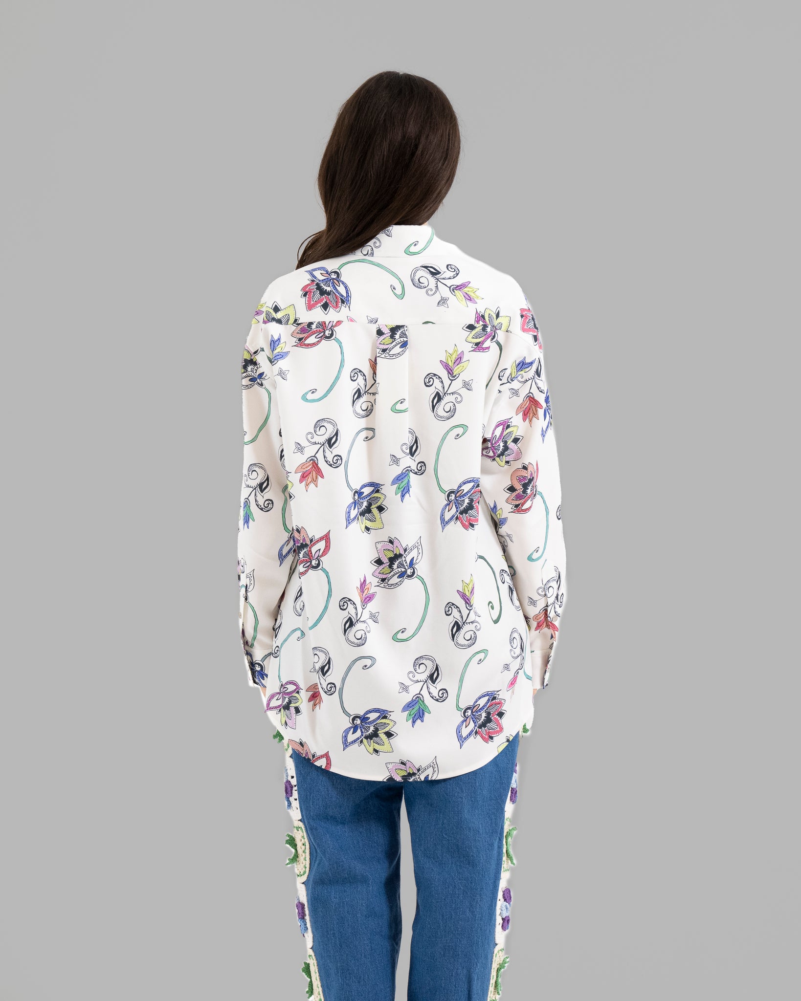 HAND-PAINTED BOTANICAL PRINT B.D. SHIRTS - WHITE