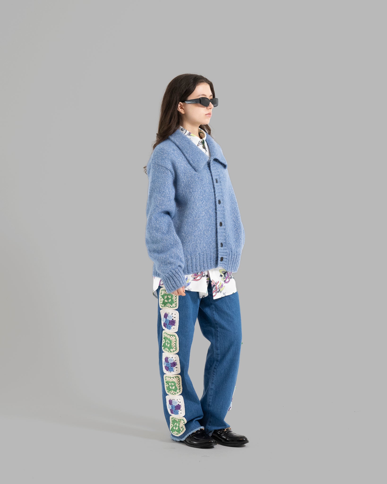 MOHAIR SILK NEP KNIT SHIRTS BLOUSON - BLUE