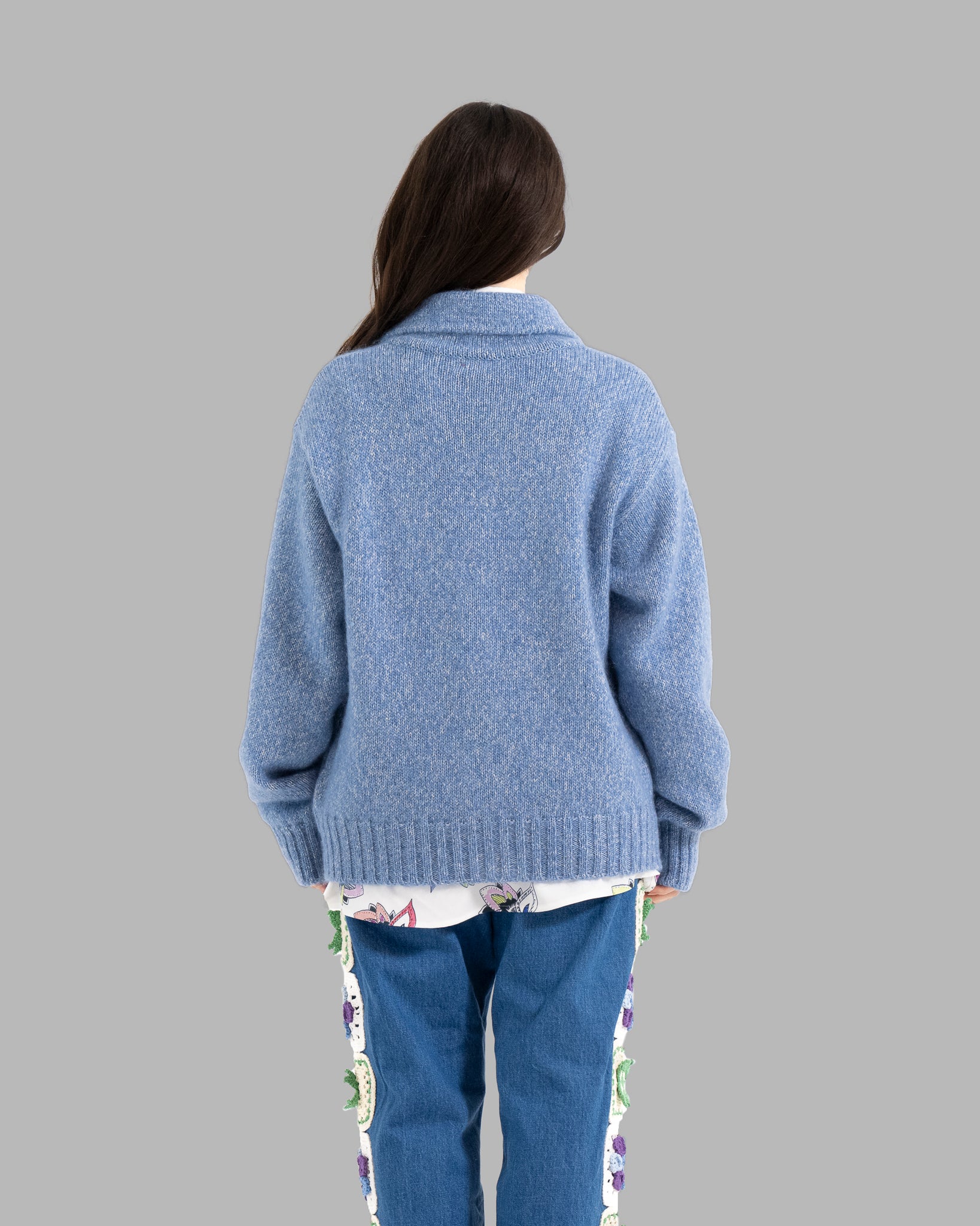 MOHAIR SILK NEP KNIT SHIRTS BLOUSON - BLUE