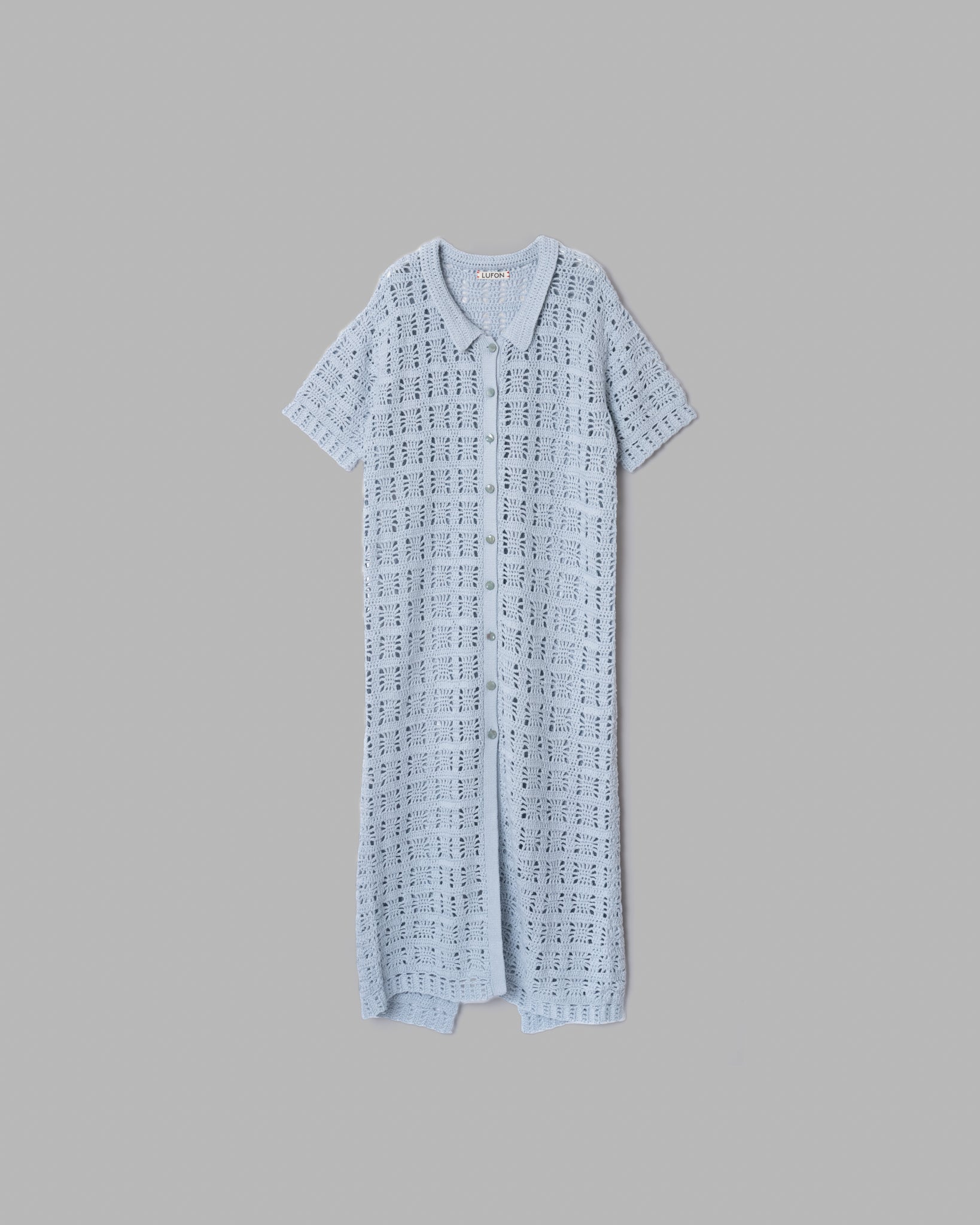 CROCHET HAND KNIT S/S MAXI ONE-PIECE - LIGHT BLUE