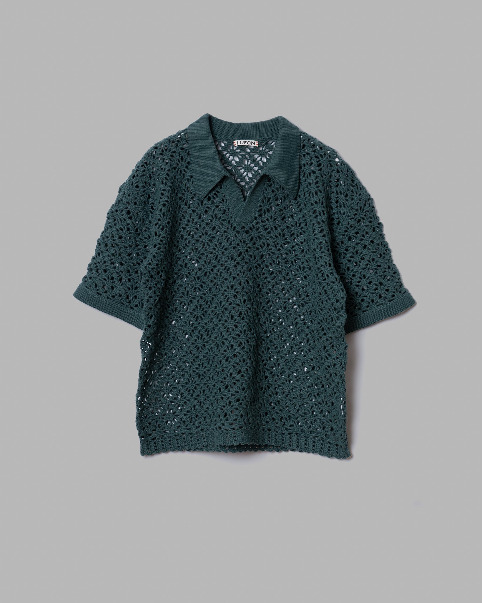 CROCHET HAND KNIT SKIPPER POLO (LOOSE FIT) -  GREEN