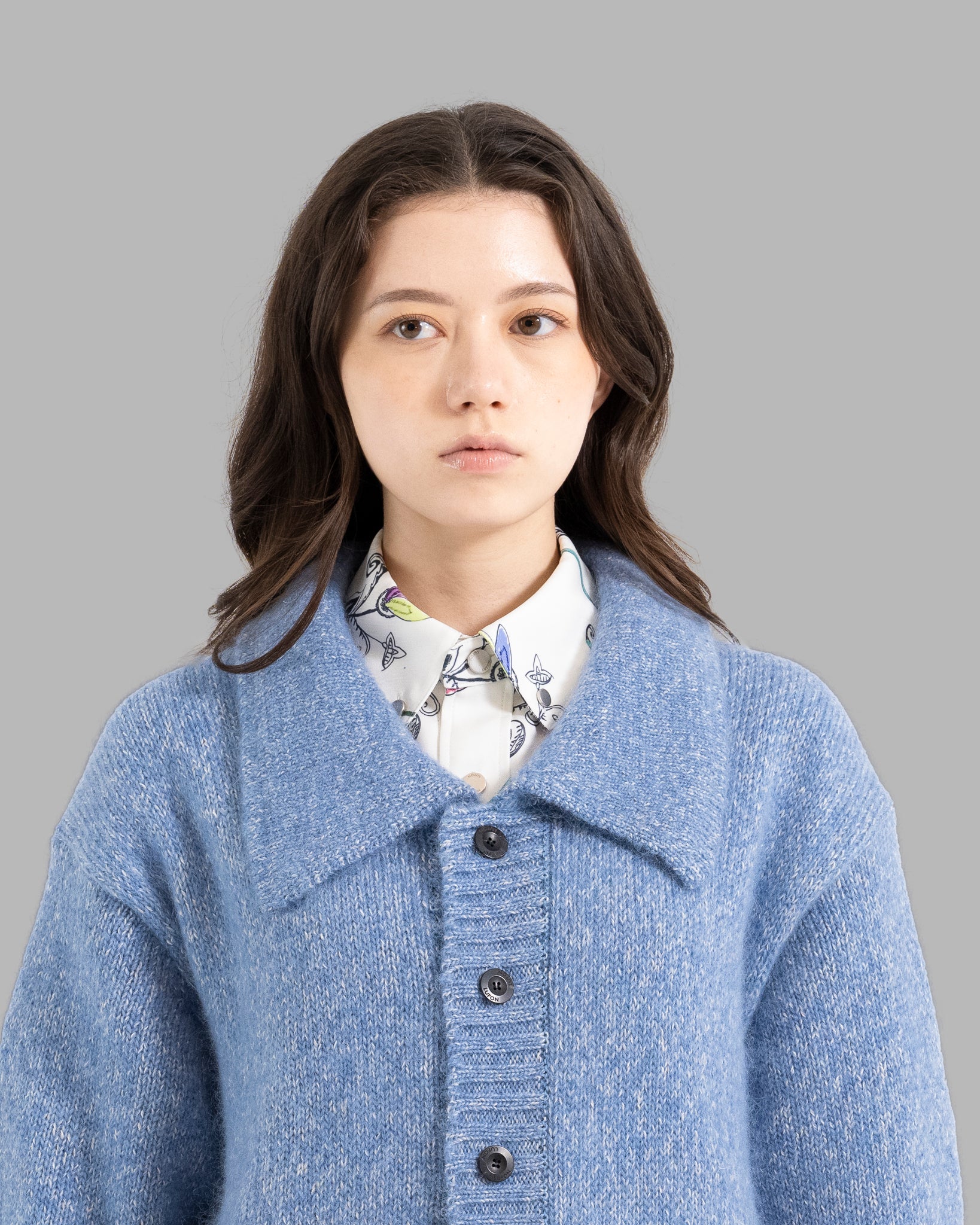 MOHAIR SILK NEP KNIT SHIRTS BLOUSON - BLUE