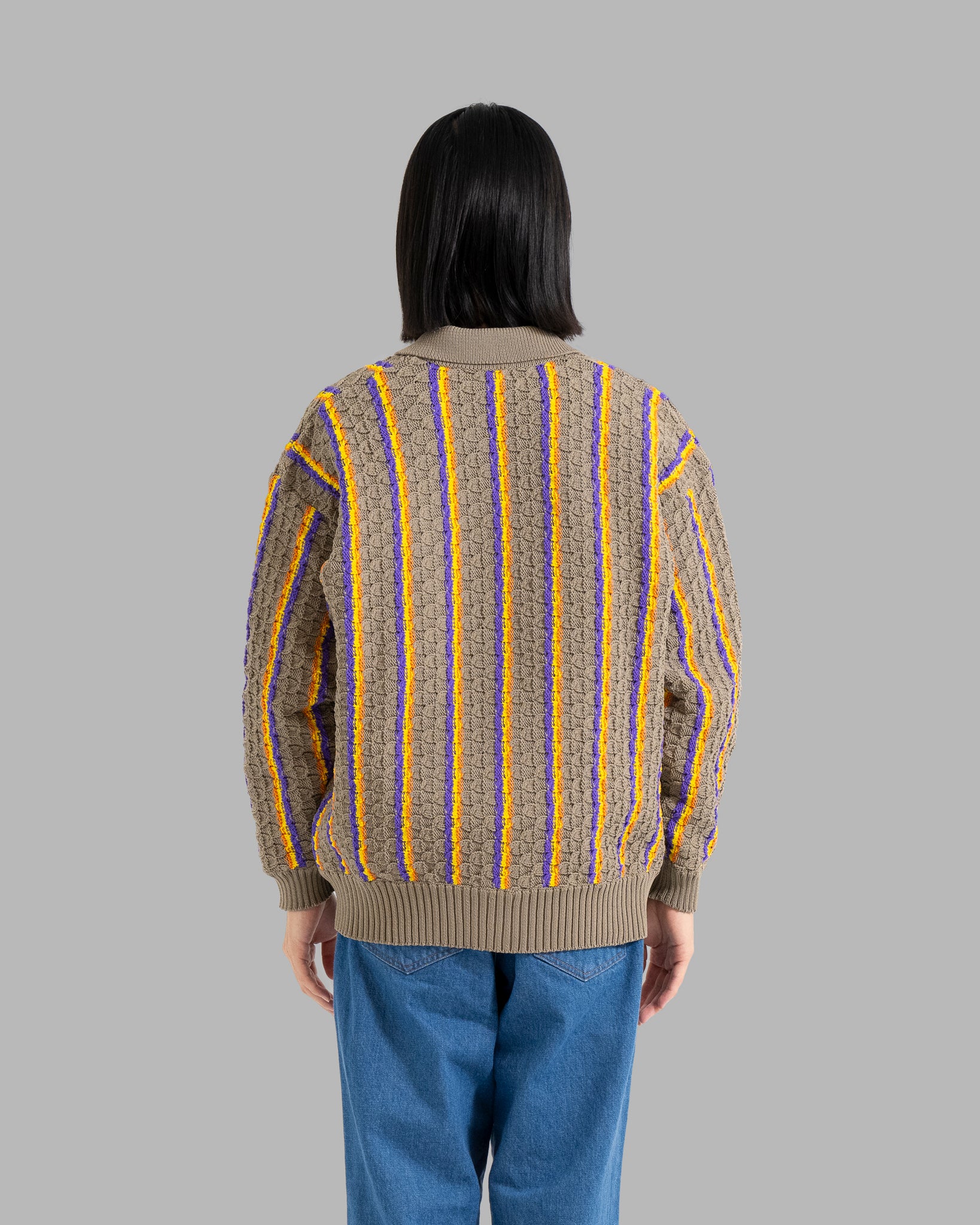 LOW GAUGE KNIT STRIPE SHIRTS CARDIGAN - CHARCOAL