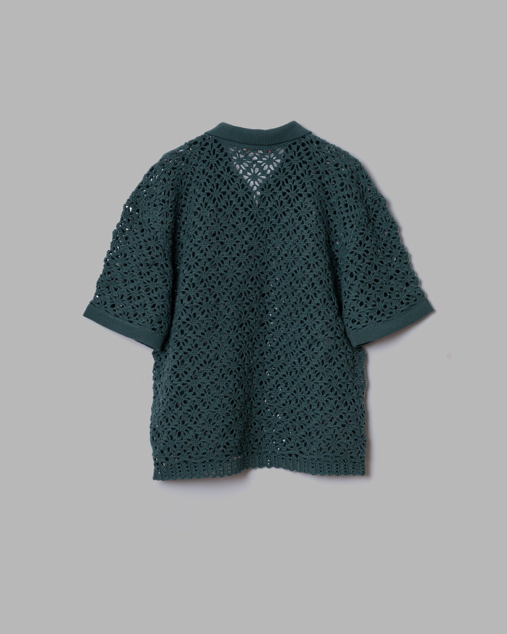 CROCHET HAND KNIT SKIPPER POLO (LOOSE FIT) -  GREEN