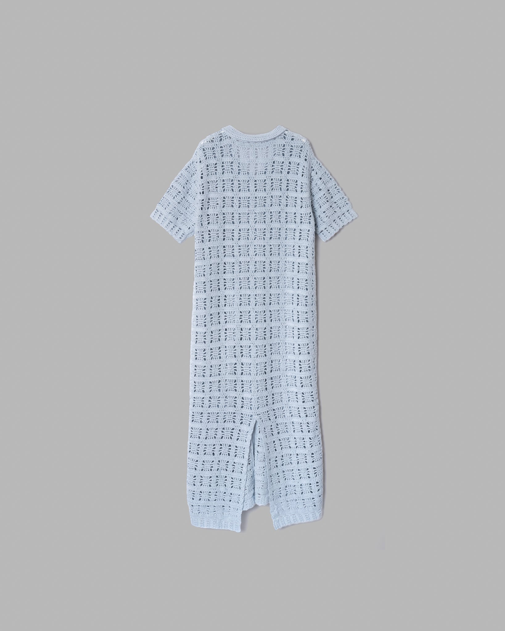 CROCHET HAND KNIT S/S MAXI ONE-PIECE - LIGHT BLUE