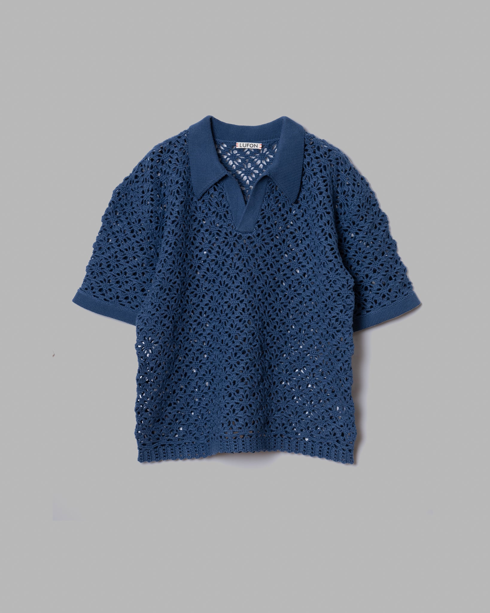 Crochet Hand Knit Skipper Polo (Loose Fit) --Deep Blue