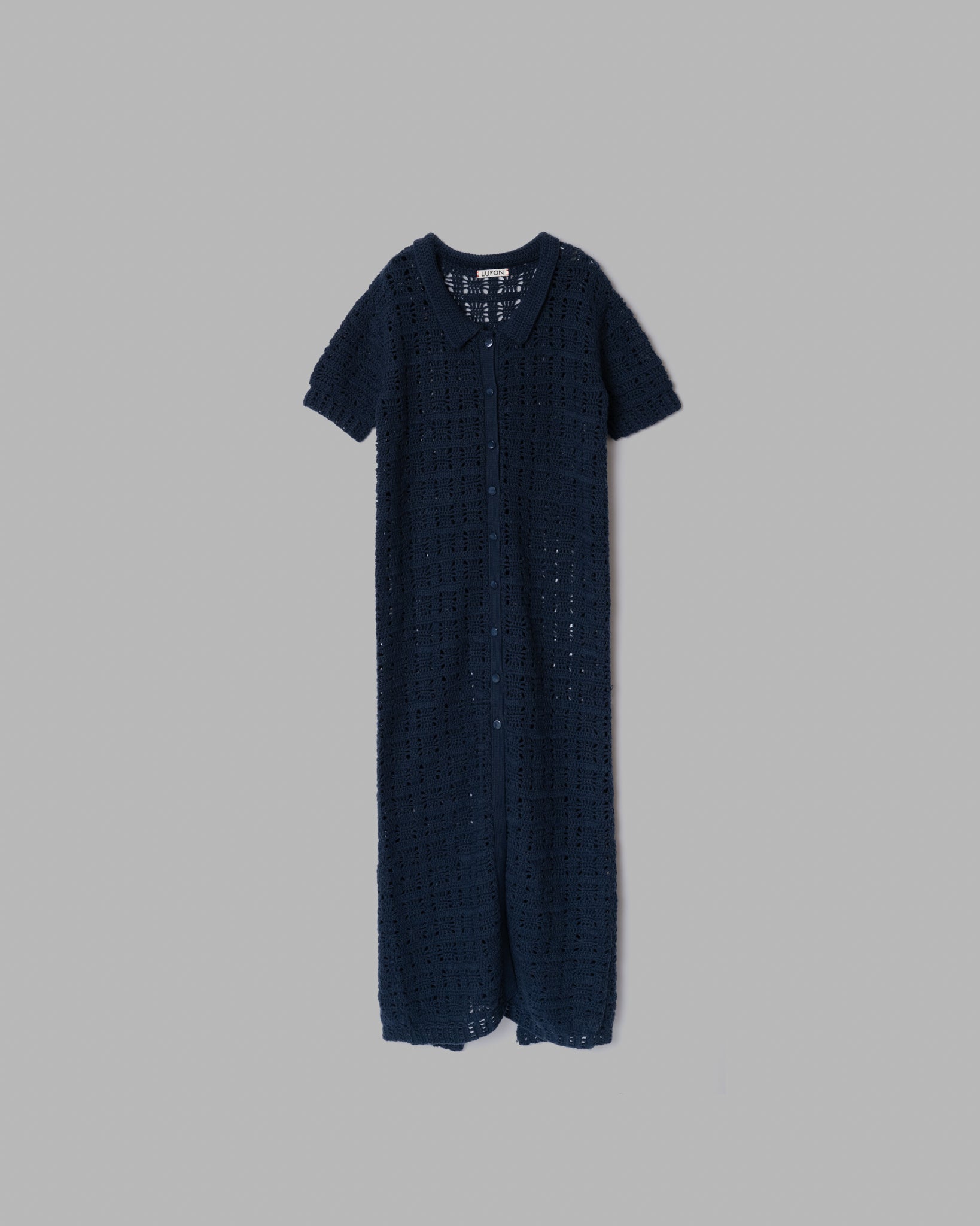 CROCHET HAND KNIT S/S MAXI ONE-PIECE - SLATE BLUE