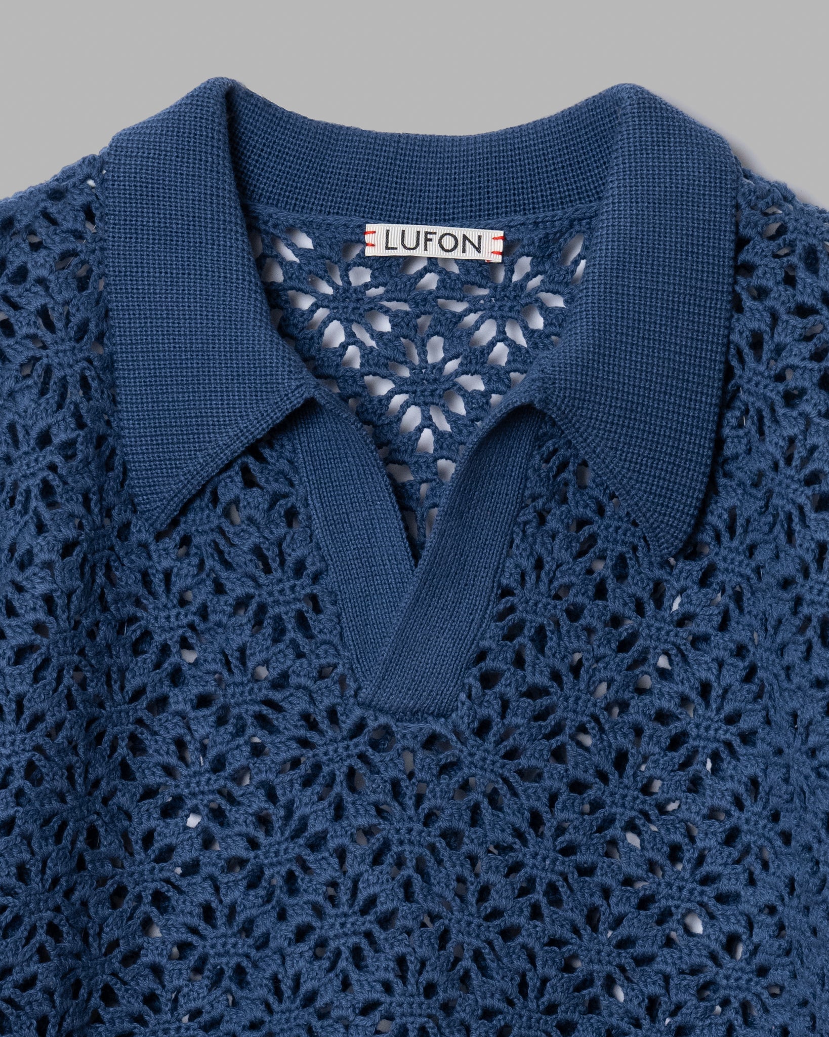 CROCHET HAND KNIT SKIPPER POLO (LOOSE FIT) -  DEEP BLUE