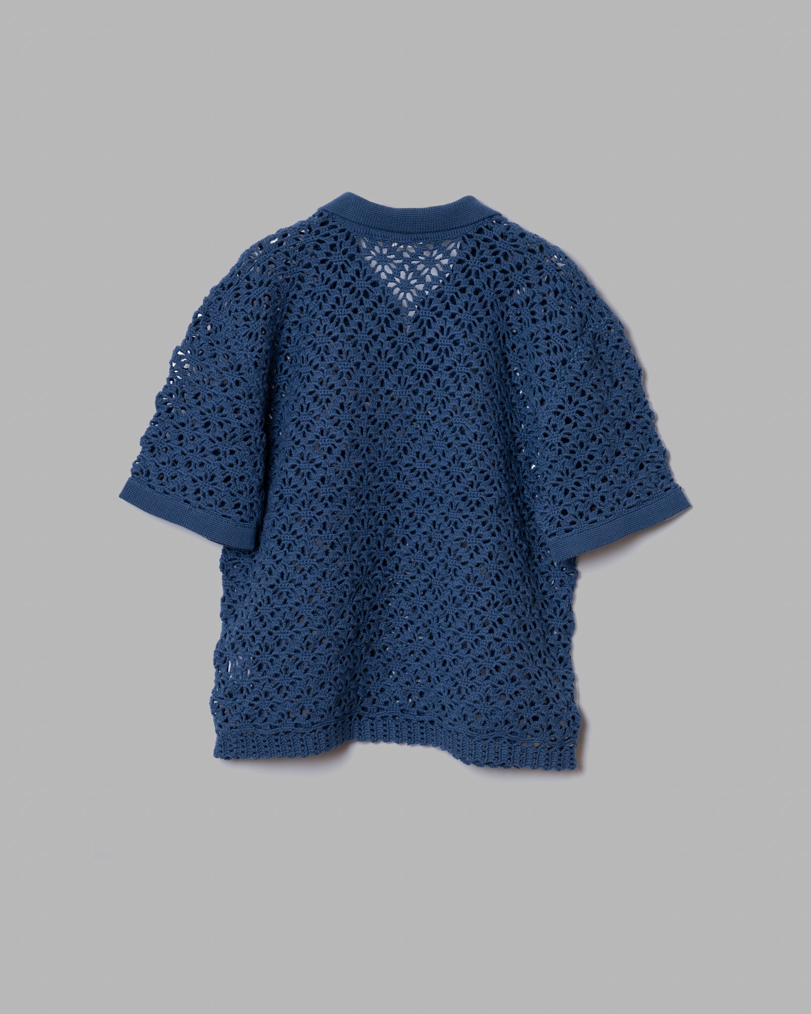 CROCHET HAND KNIT SKIPPER POLO (LOOSE FIT) -  DEEP BLUE