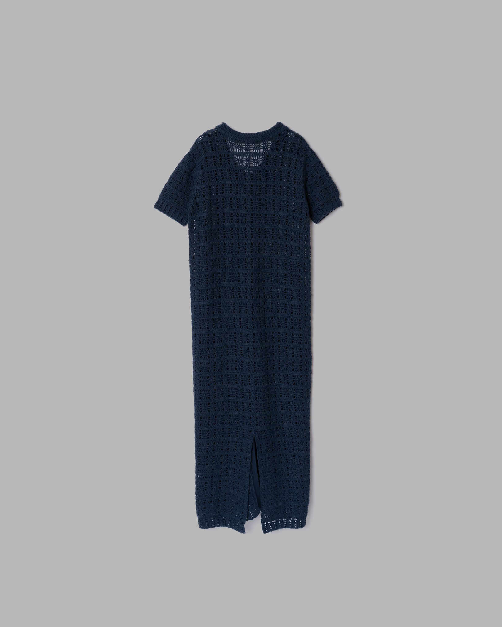 CROCHET HAND KNIT S/S MAXI ONE-PIECE - SLATE BLUE