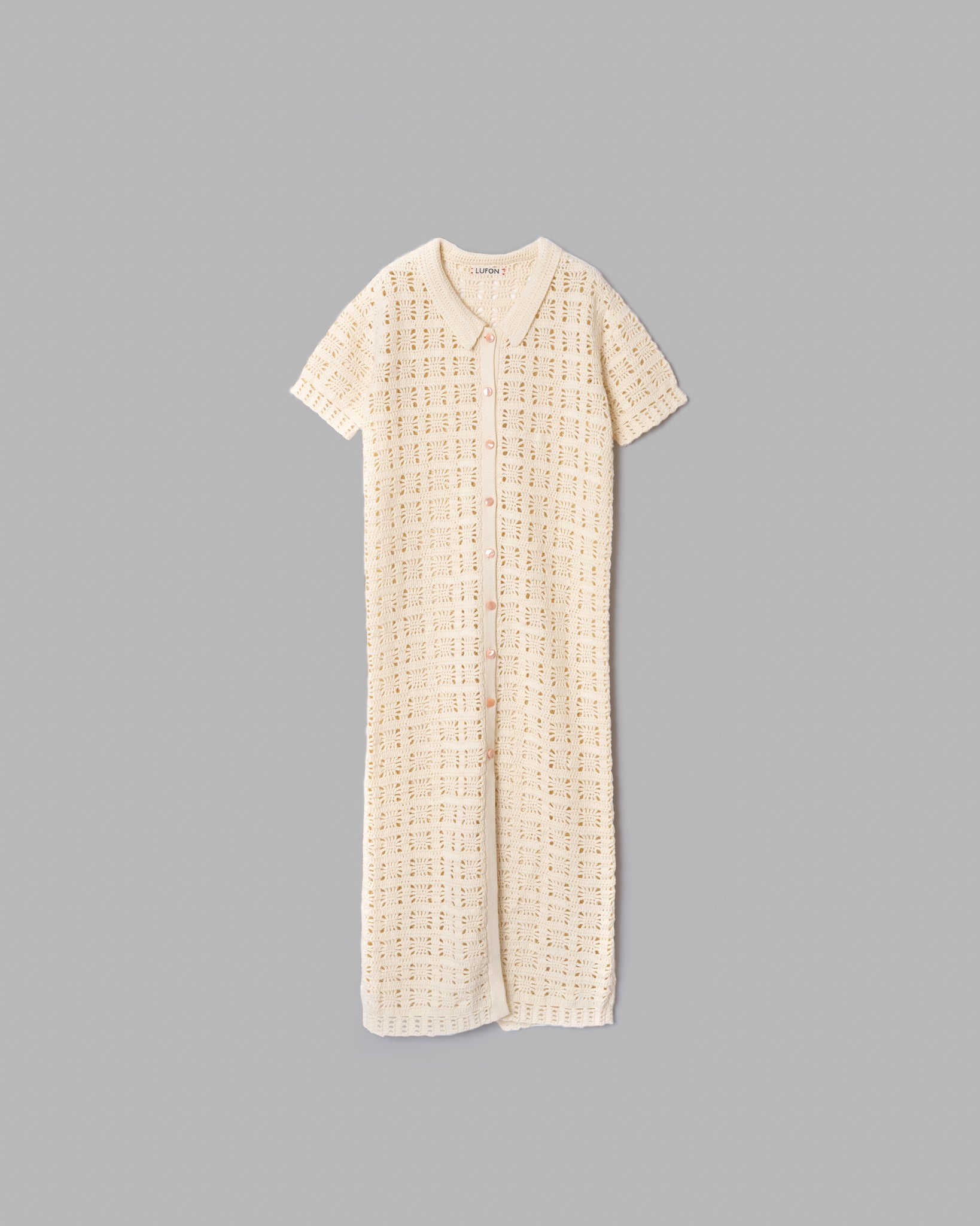CROCHET HAND KNIT S/S MAXI ONE-PIECE - OFF WHITE