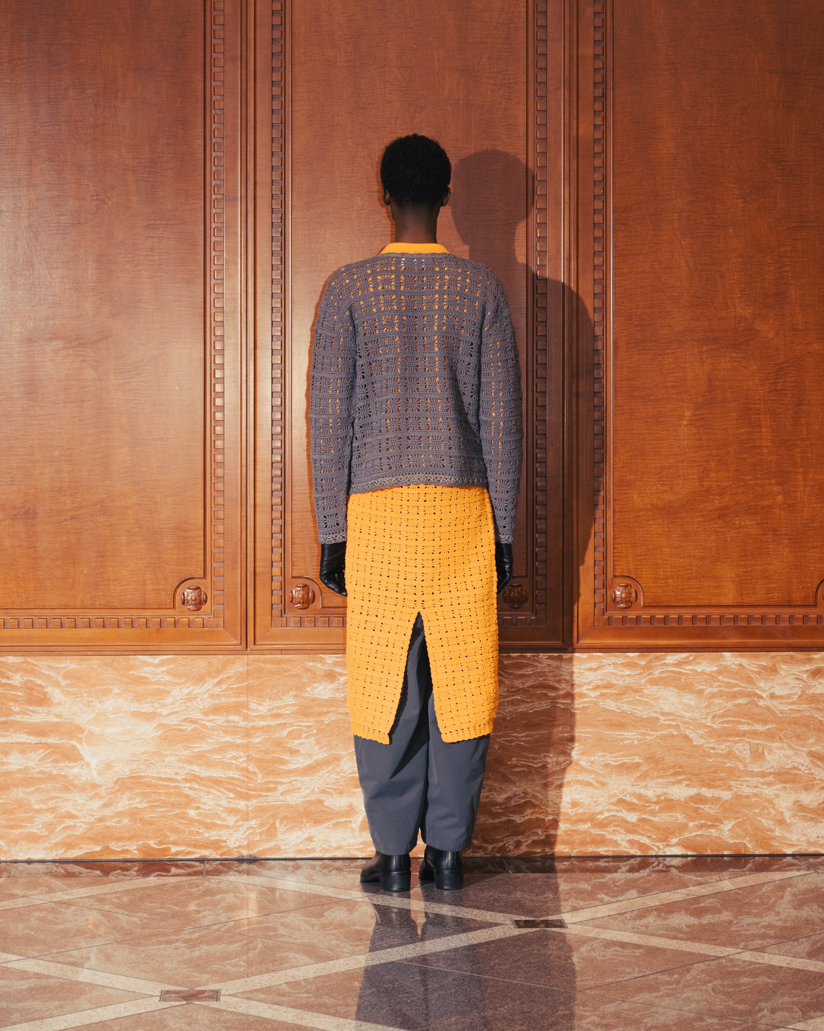 CROCHET HAND KNIT MAXI ONE-PIECE - ORANGE