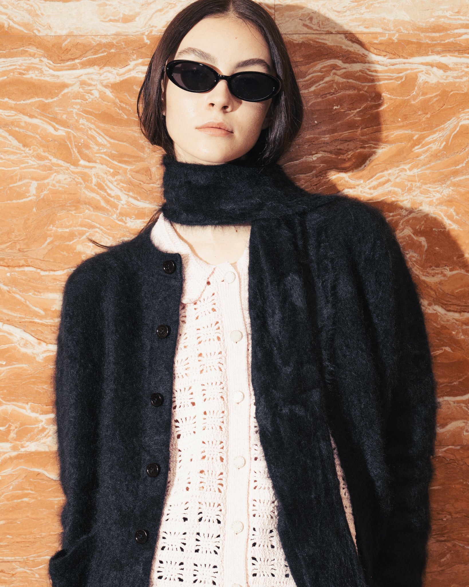 FUR CASHMERE MUFFLER - BLACK