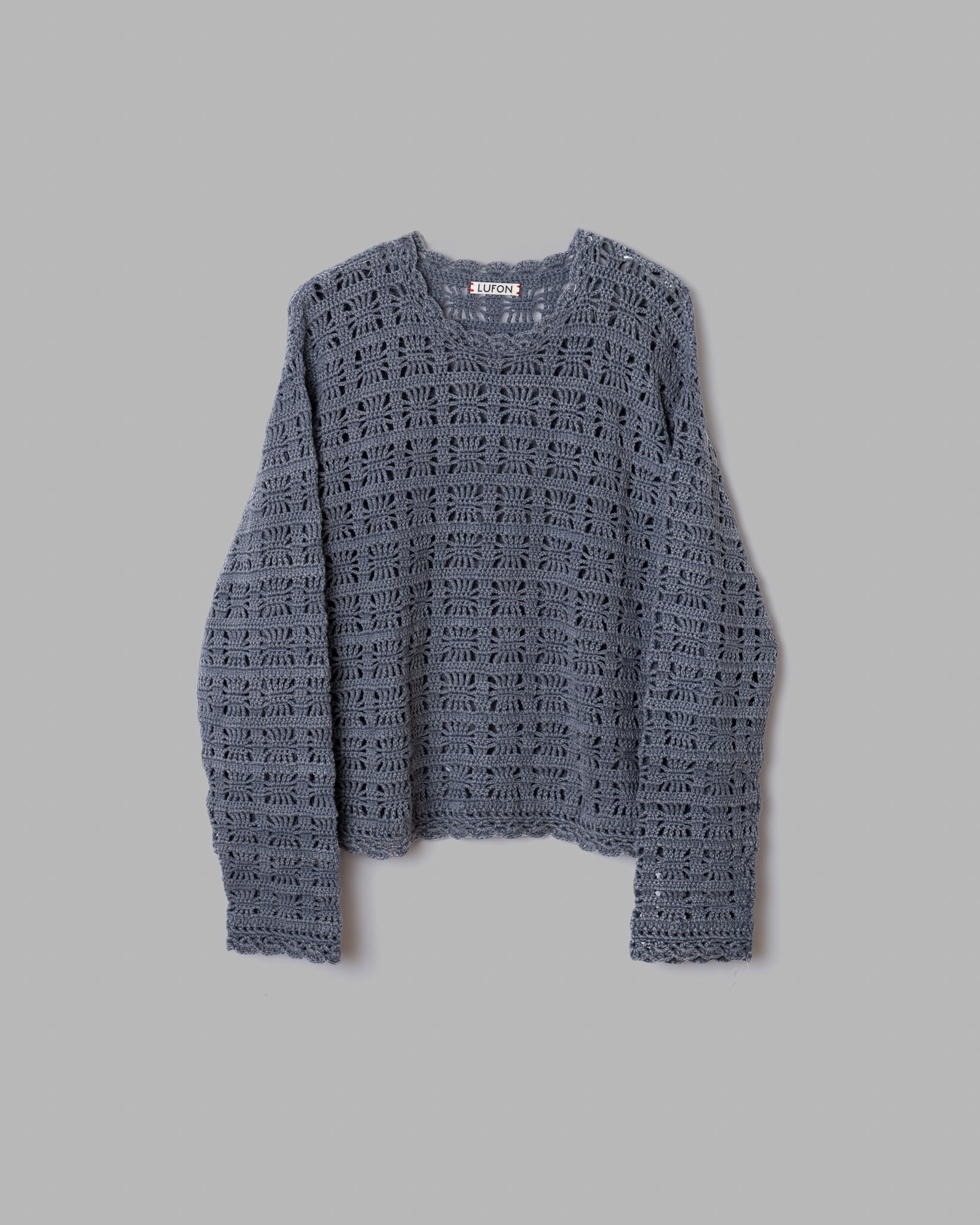 CROCHET HAND KNIT PULLOVER - CHARCOAL STONE WASH