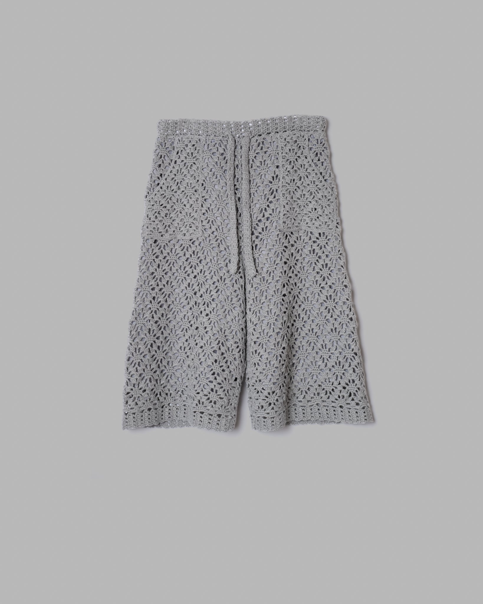 CROCHET HAND KNIT SHORT PANTS - GREY