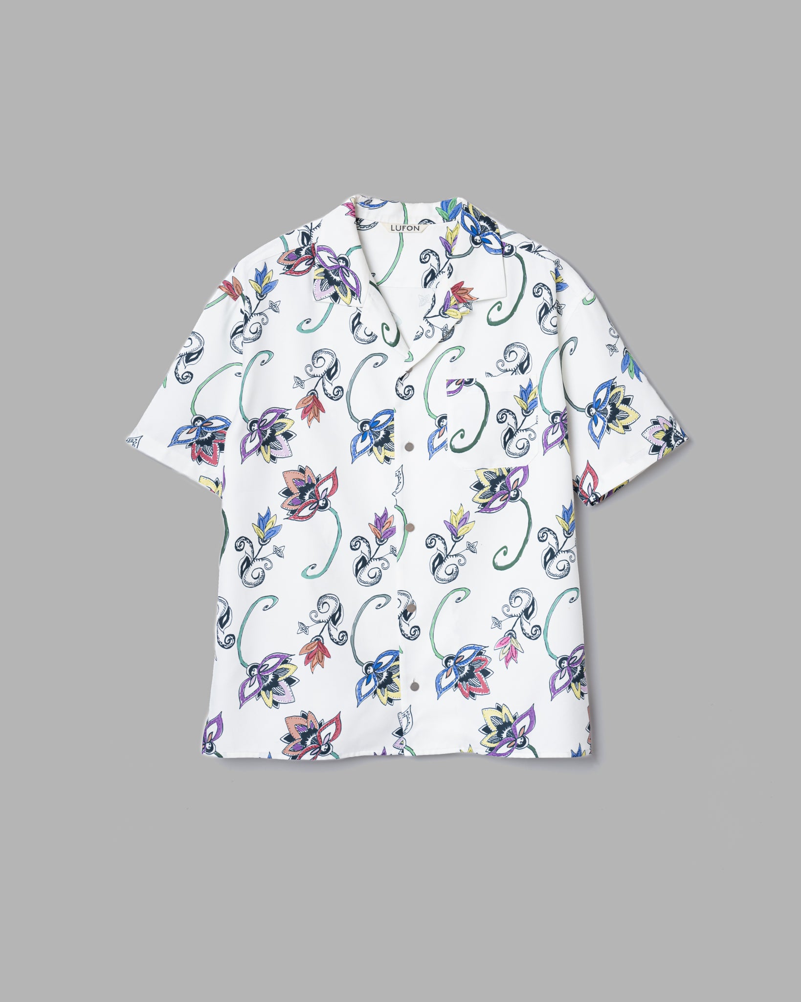[Venta de reserva] Camisas de cuello abierta de estampado botánico pinsado a mano -White