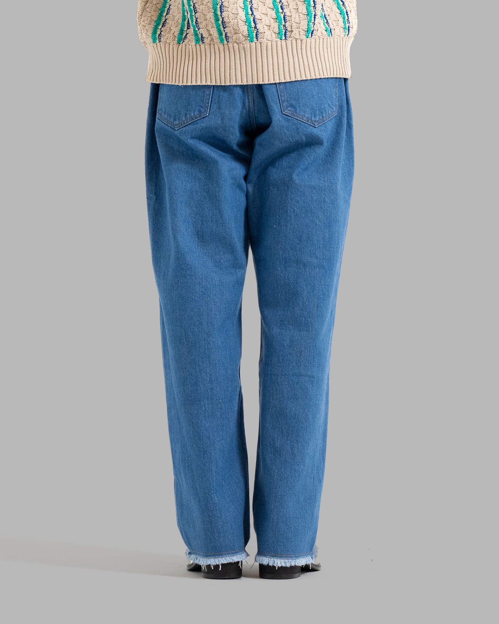 KNEES CROCHET FLOWER MOTIF WIDE JEANS - INDIGO