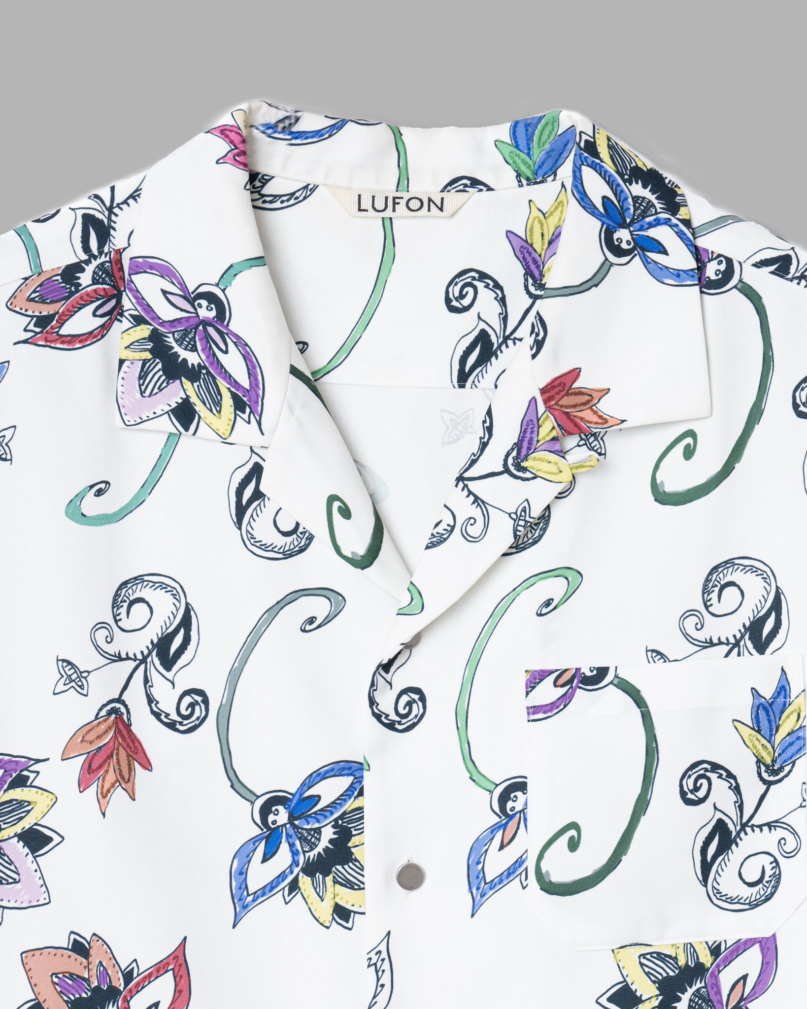 HAND-PAINTED BOTANICAL PRINT OPEN COLLAR SHIRTS - WHITE