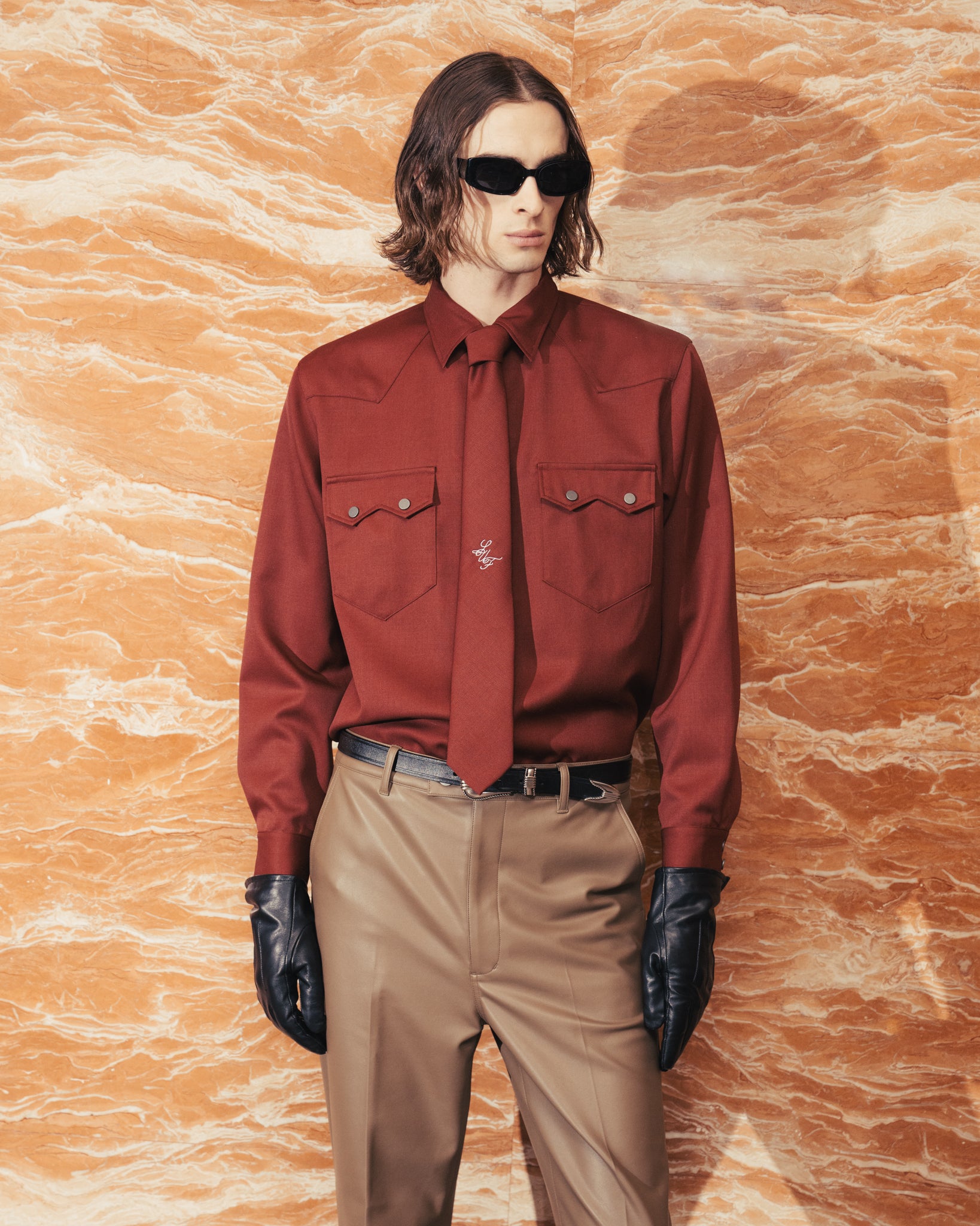 WASHABLE WOOL WESTERN SHIRTS - WINE RED
