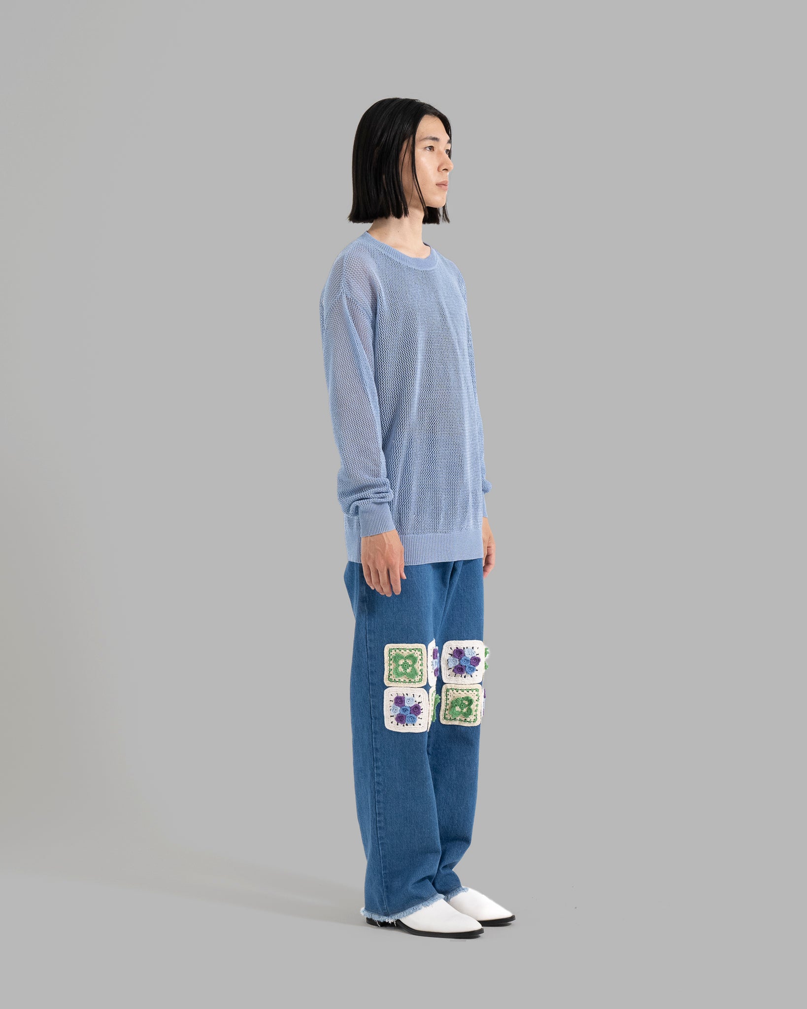 GIMA COTTON MESH KNIT PULLOVER SWEATER - SMOKE BLUE