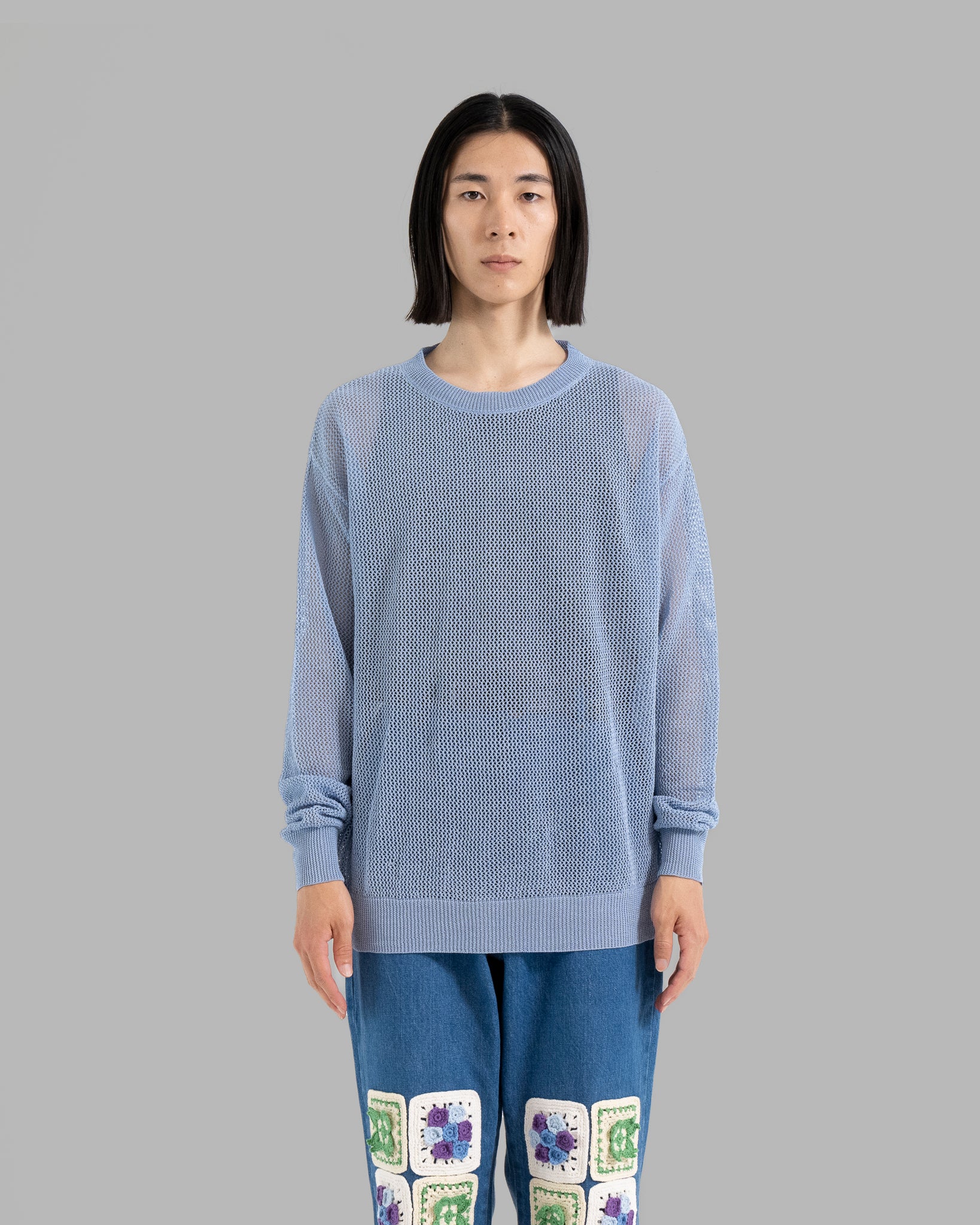 GIMA COTTON MESH KNIT PULLOVER SWEATER - SMOKE BLUE