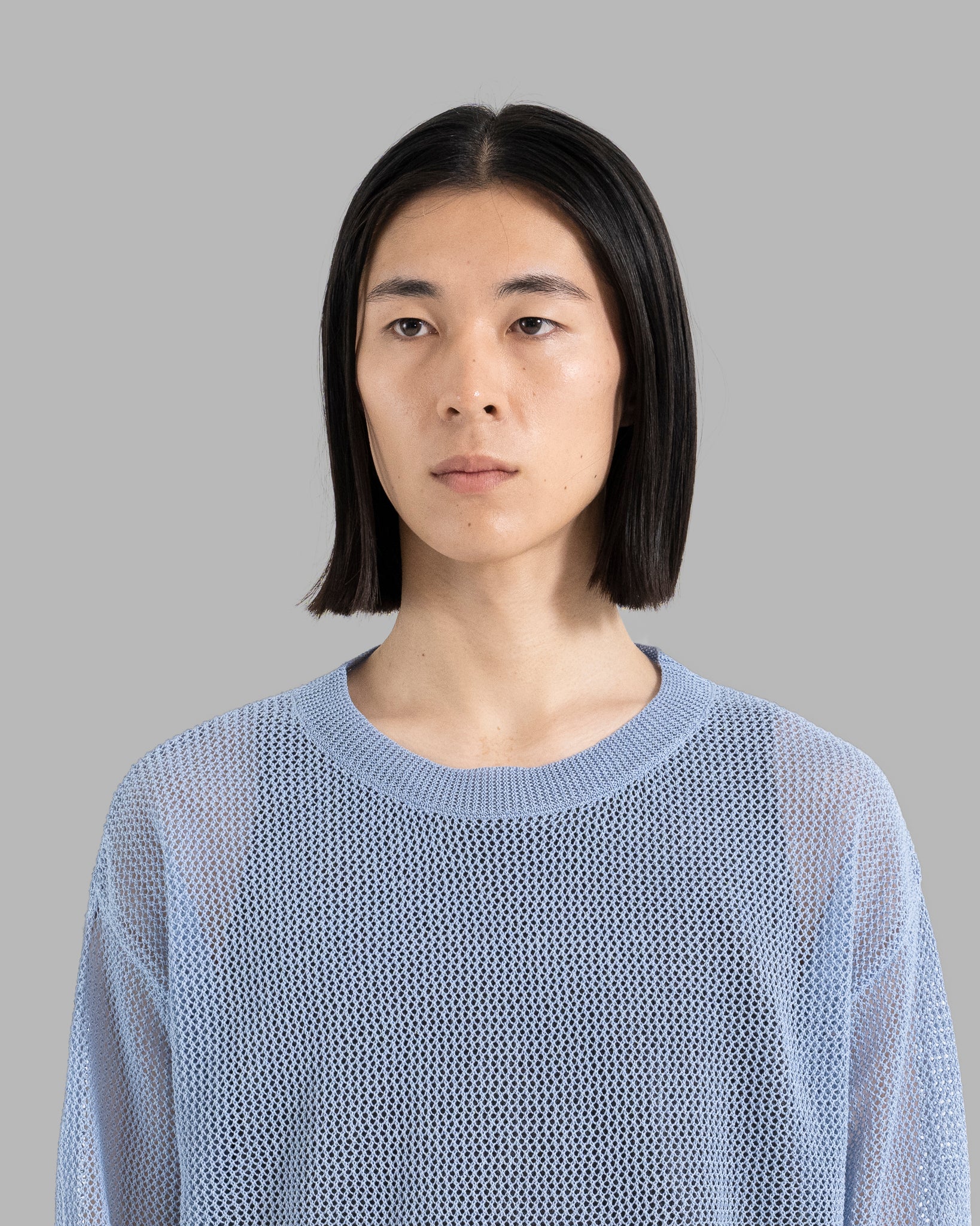 GIMA COTTON MESH KNIT PULLOVER SWEATER - SMOKE BLUE