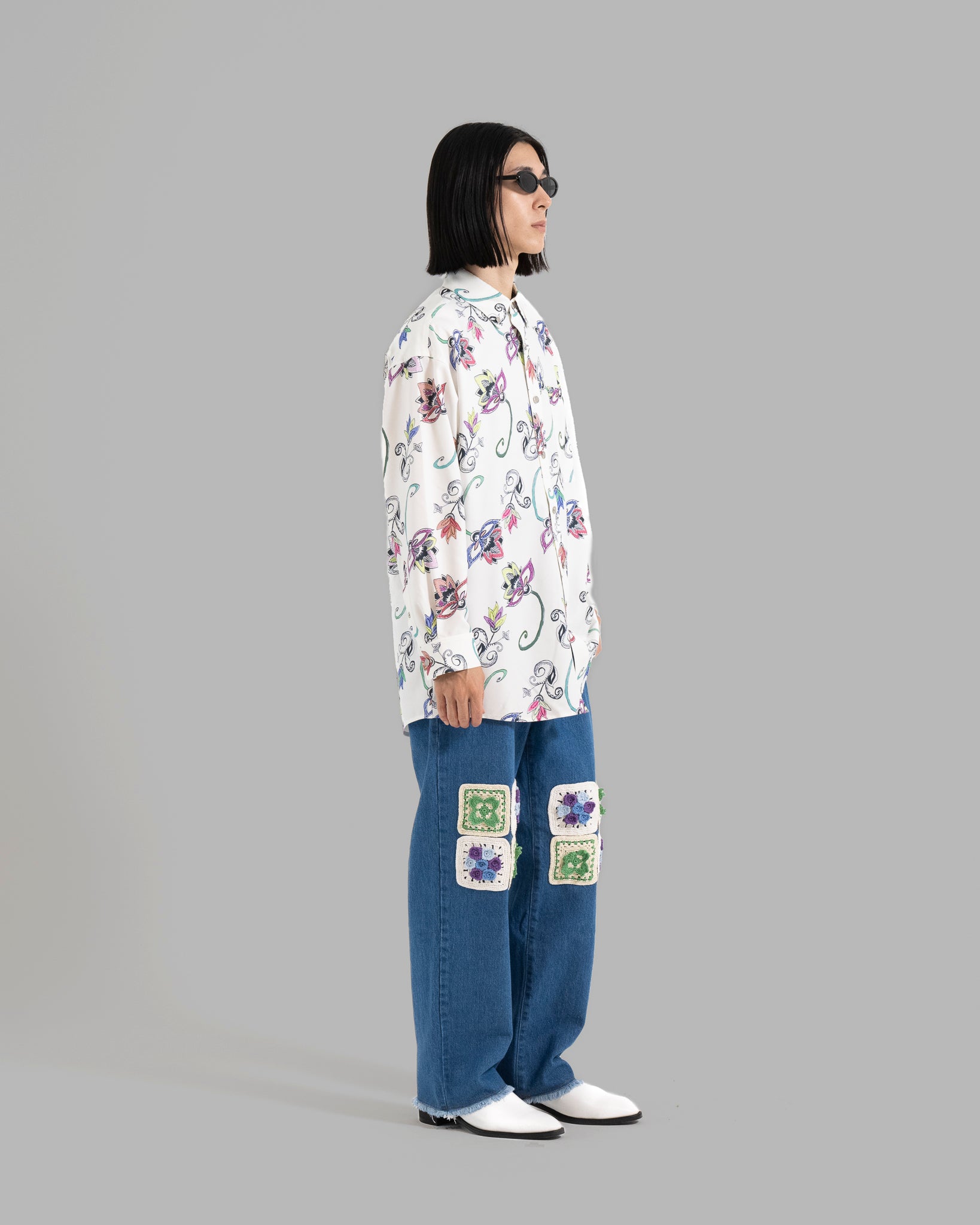HAND-PAINTED BOTANICAL PRINT B.D. SHIRTS - WHITE
