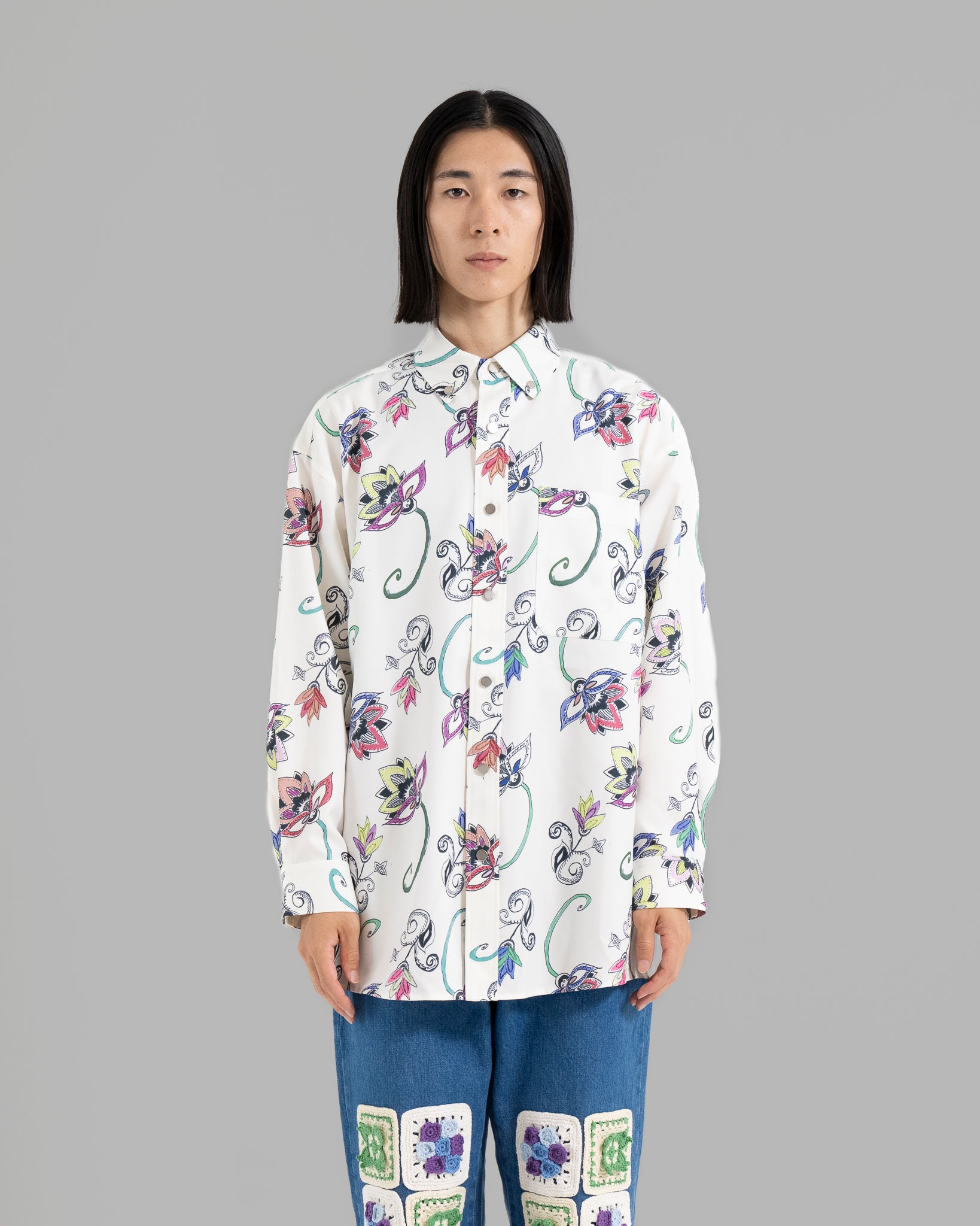 HAND-PAINTED BOTANICAL PRINT B.D. SHIRTS - WHITE