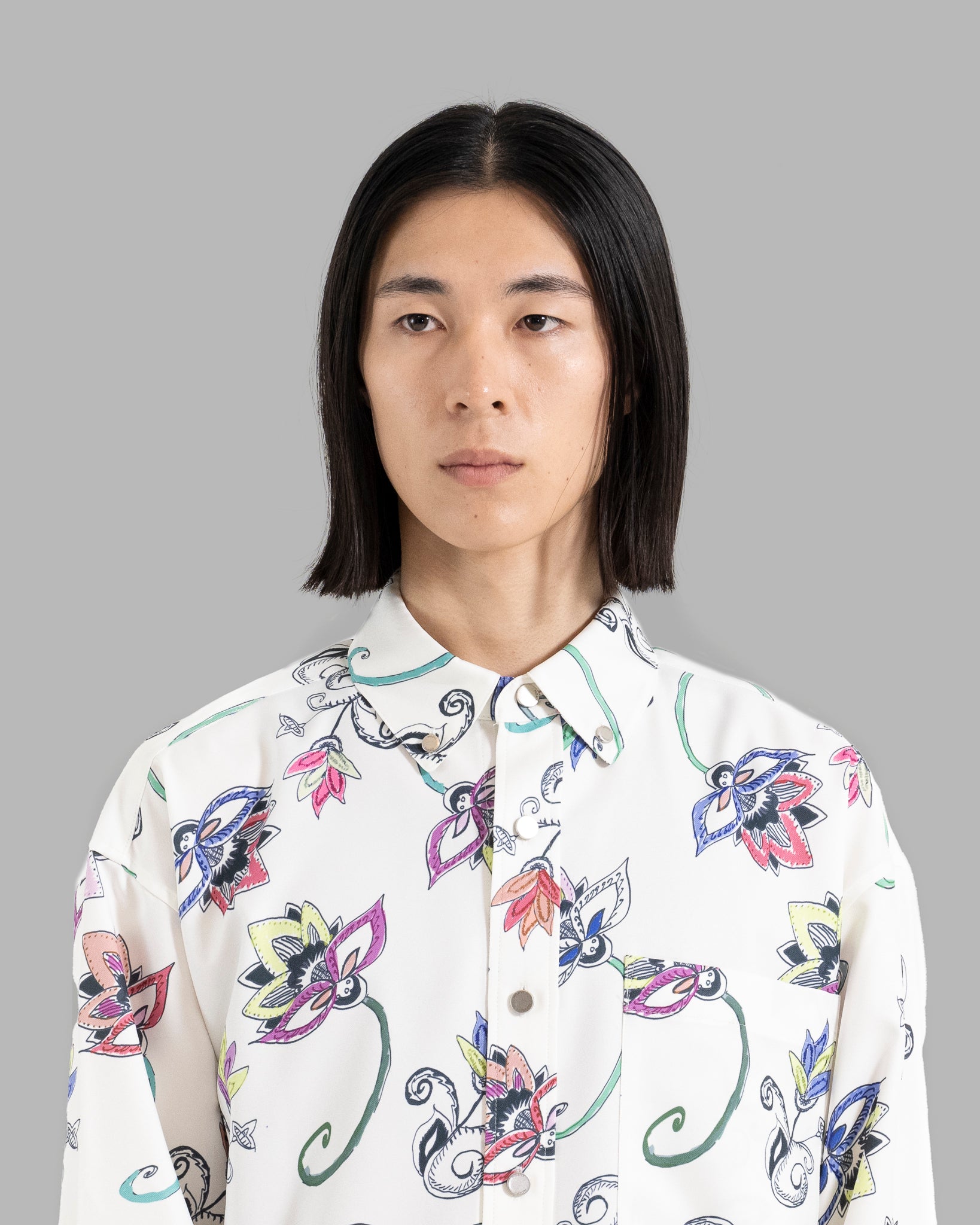 HAND-PAINTED BOTANICAL PRINT B.D. SHIRTS - WHITE